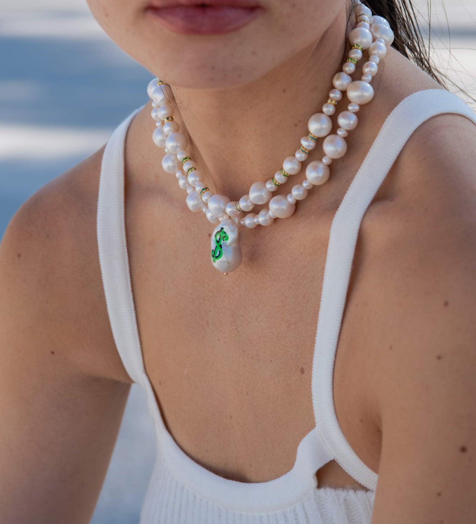 Pay Up Necklace 14k Gold Plated, Freshwater Pearls