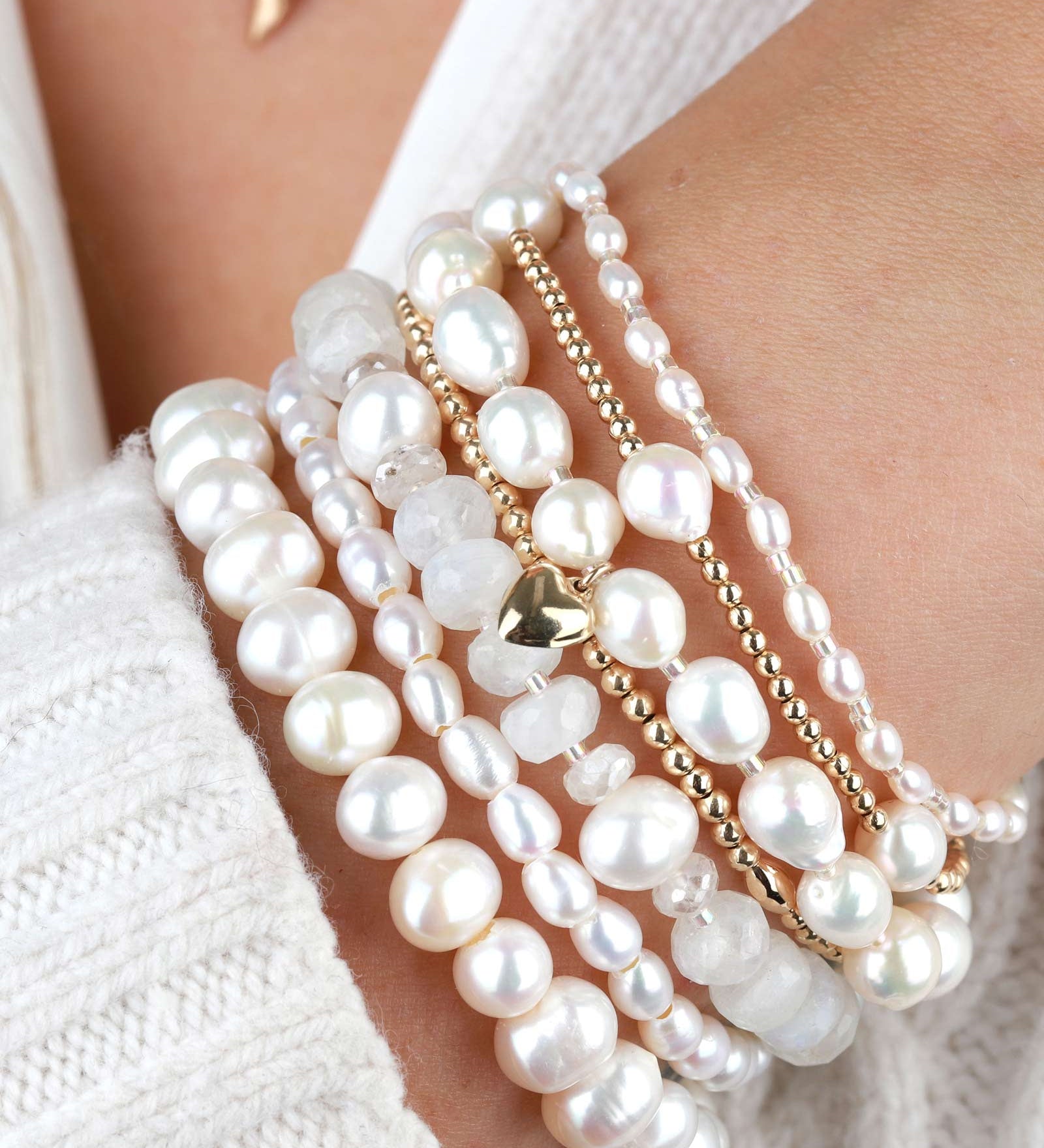 Cause We Care-Pearl Miyuki Heart Drop Bracelet | 6mm-Bracelets-14k Gold-fill-Blue Ruby Jewellery-Vancouver Canada