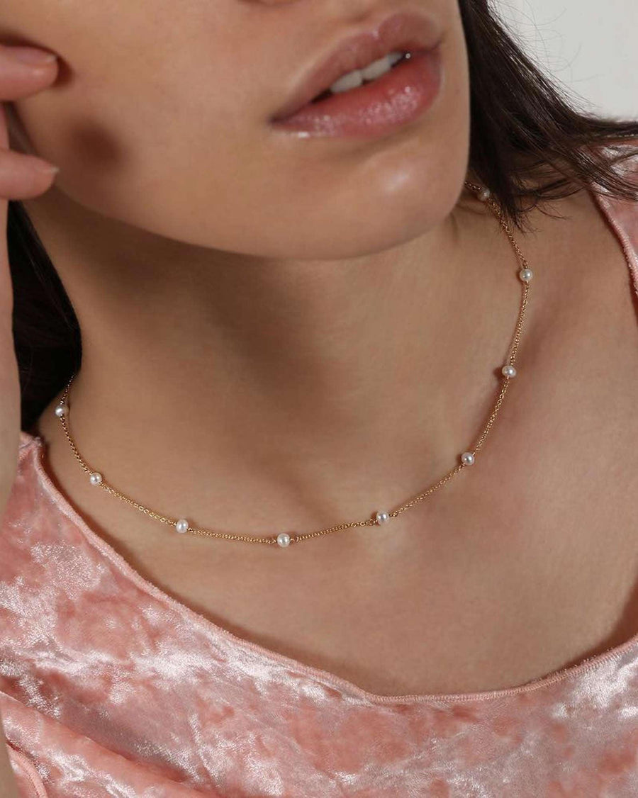 Poppy Rose-Pearl Station Necklace-Necklaces-14k Gold-fill, Freshwater Pearl-Blue Ruby Jewellery-Vancouver Canada