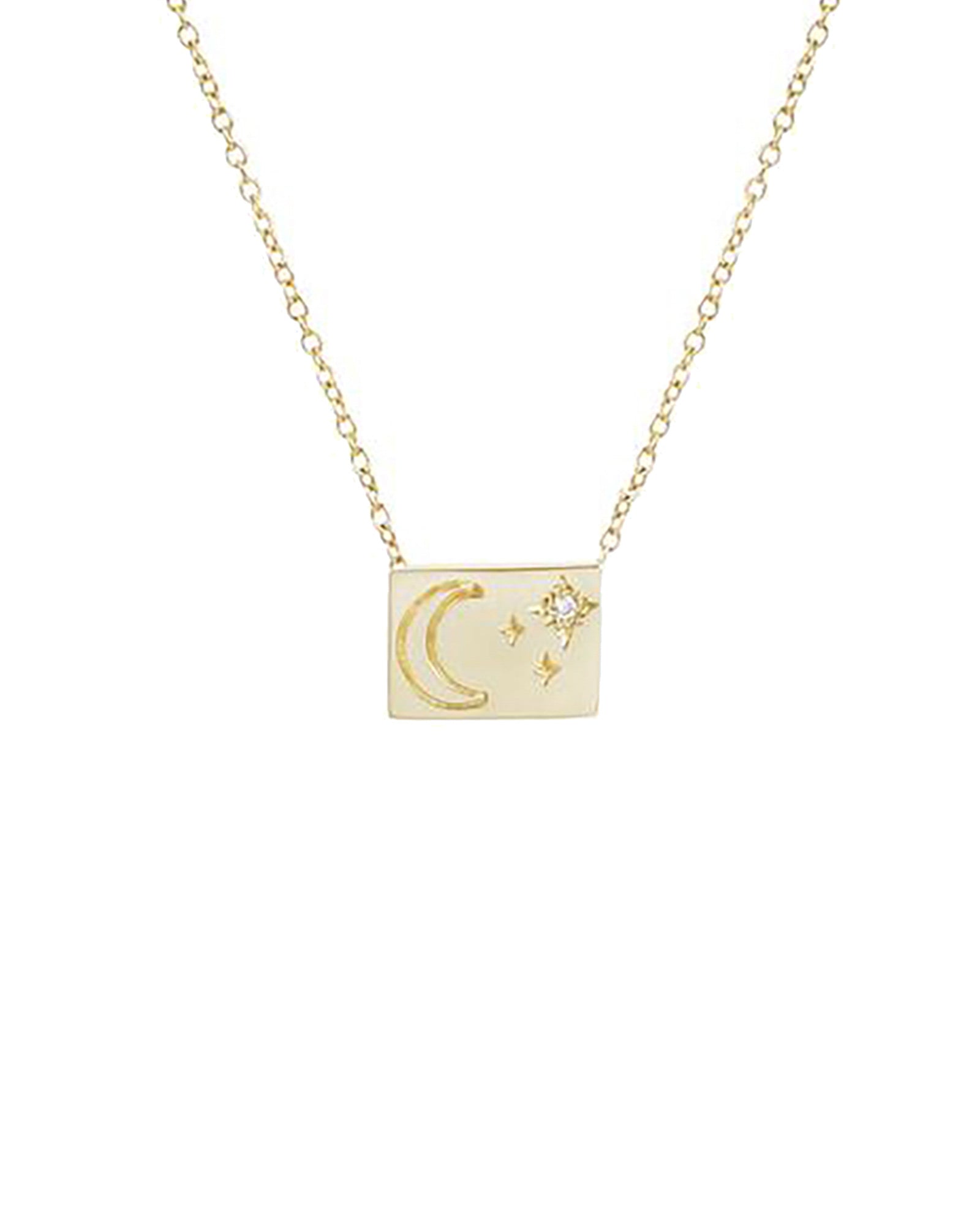 Aili Moon & Stars Postcard Charm Necklace 14k Yellow Gold, Diamond
