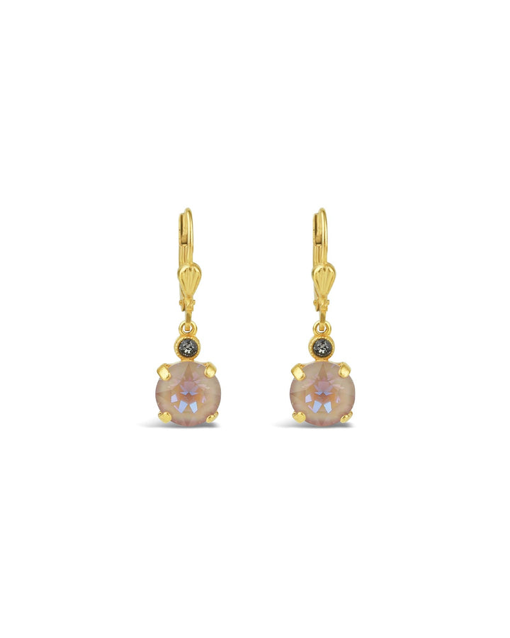 La Vie Parisienne-Round Crystal Hooks | 8mm-Earrings-14k Gold Plated, Dusty Pink Crystal-Blue Ruby Jewellery-Vancouver Canada