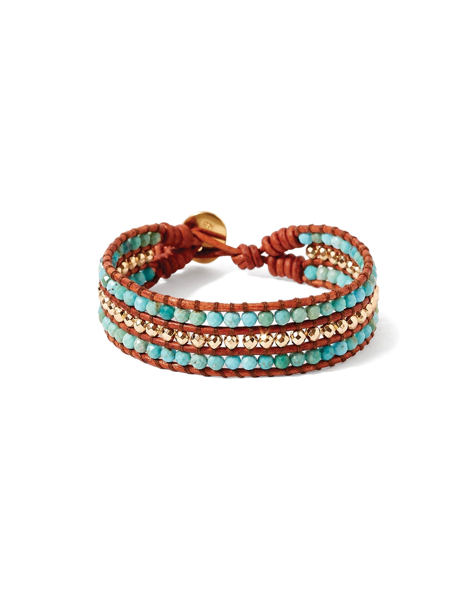 Chan Luu Sedona Single Wrap Bracelet 18k Gold Vermeil Turquoise Dark Brown Leather Blue Ruby Jewellery Canada