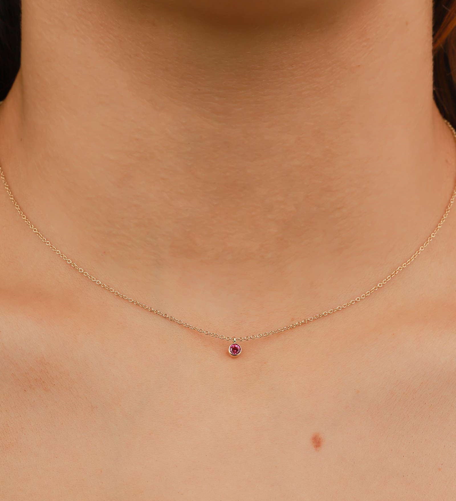 Zoe Chicco-Single Pink Sapphire Bezel Pendant Necklace-Necklaces-14k Yellow Gold, Pink Sapphire-Blue Ruby Jewellery-Vancouver Canada