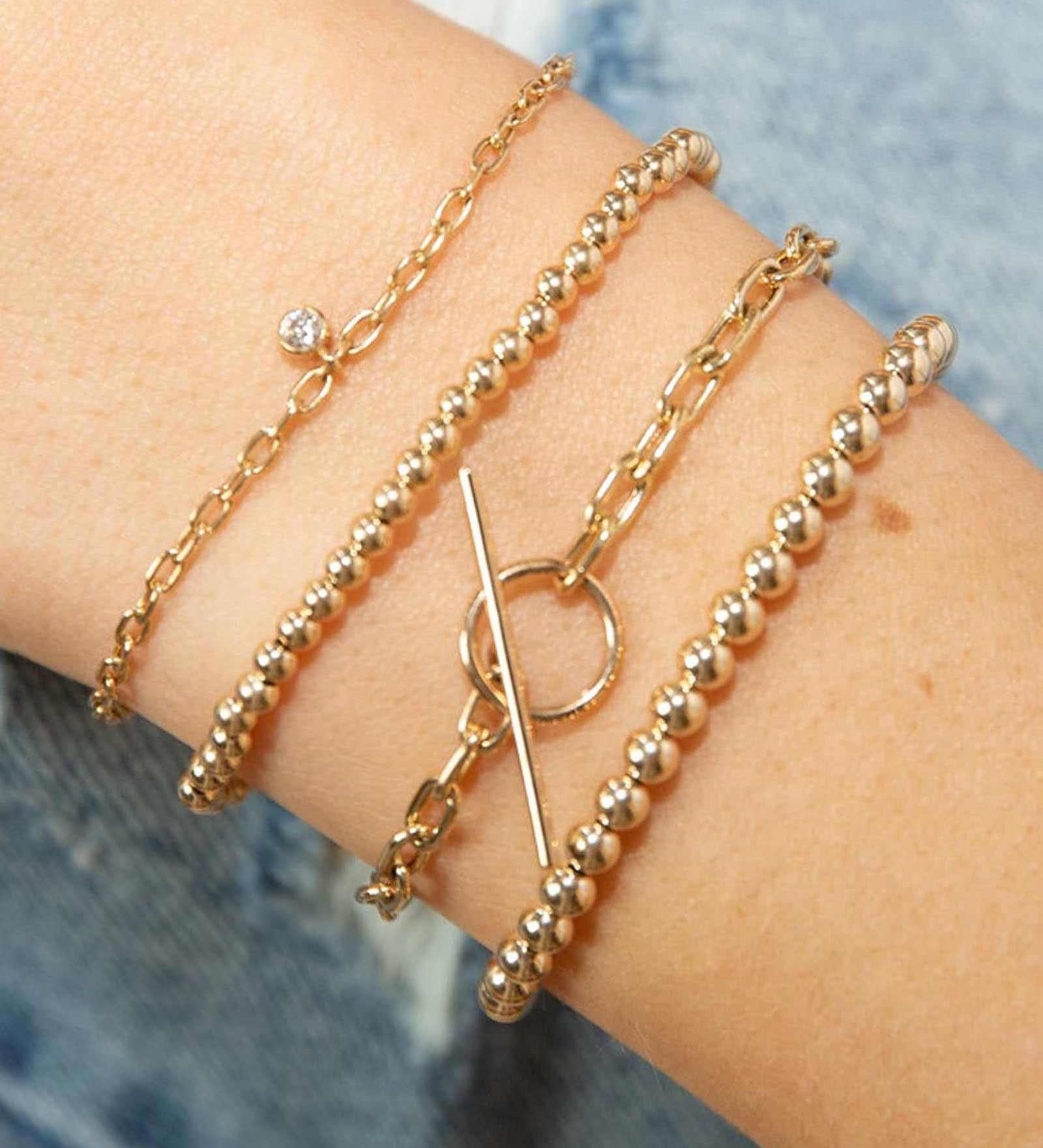 Zoe Chicco-Square Oval Link Toggle Bracelet I Medium-Bracelets-14k Yellow Gold-Blue Ruby Jewellery-Vancouver Canada