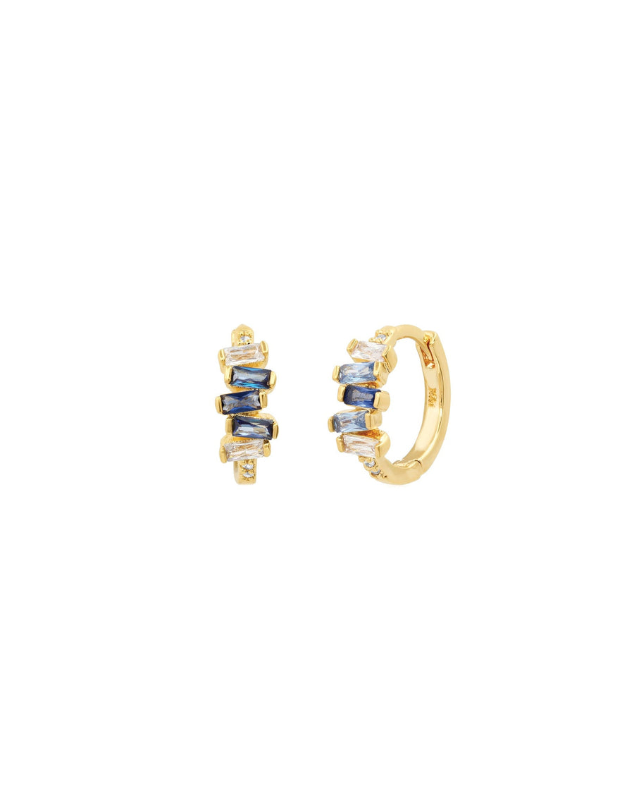 Tai-Stacked Baguette Huggies I 14mm-Earrings-Gold Plated, Blue Cubic Zirconia-Blue Ruby Jewellery-Vancouver Canada