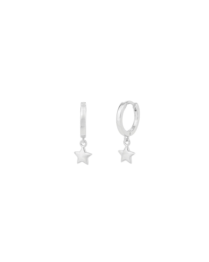 Quiet Icon-Star Drop Huggies-Earrings-Rhodium Plated Sterling Silver-Blue Ruby Jewellery-Vancouver Canada