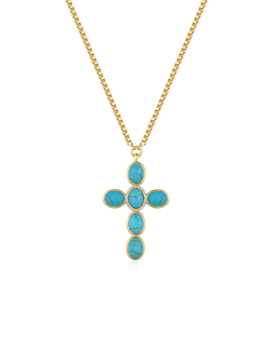 Luv AJ-The Turquoise Cross Necklace-Necklaces-18k Gold Plated, Turquoise-Blue Ruby Jewellery-Vancouver Canada