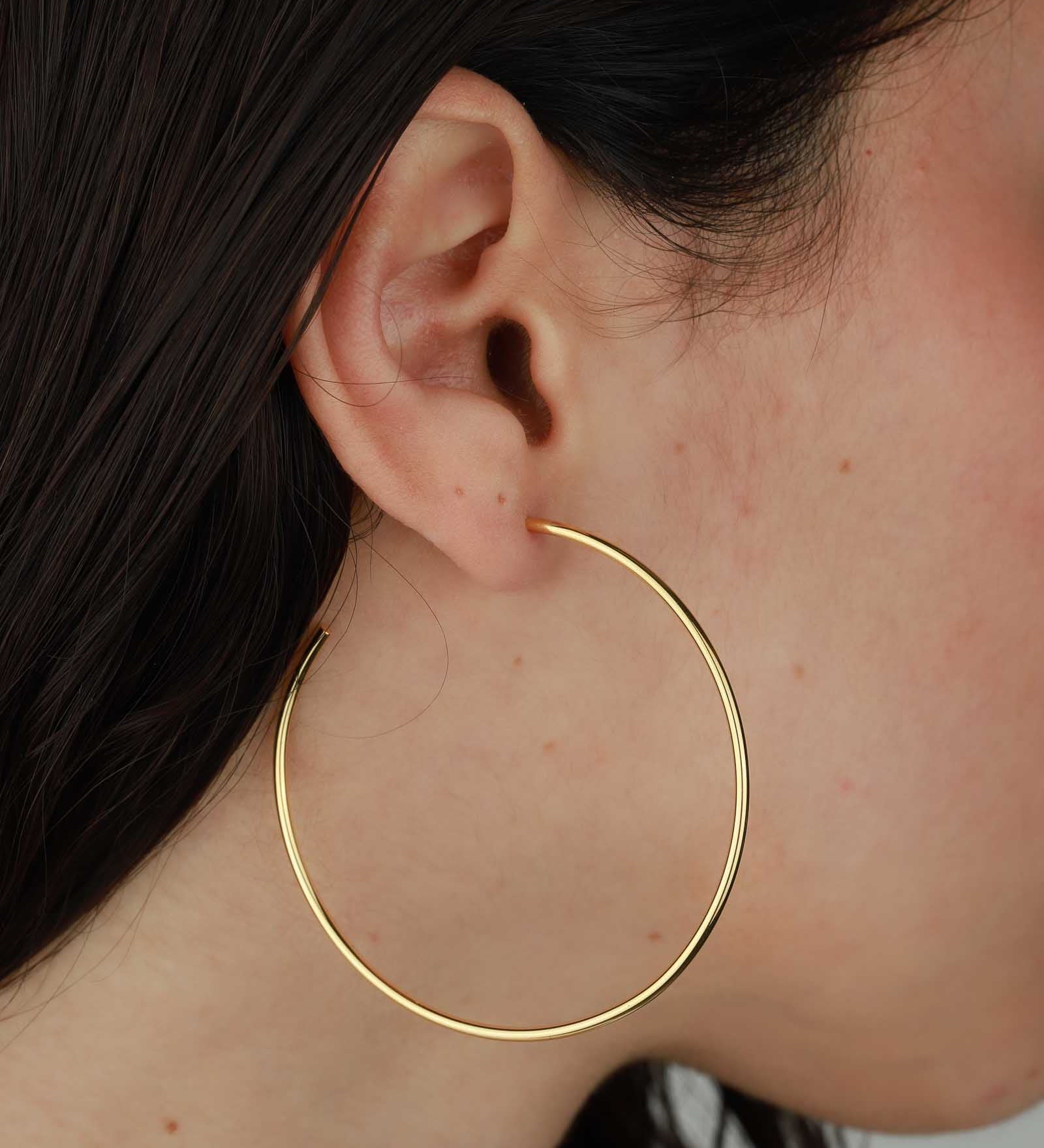 Tashi-Thin Tube Hoops I 50mm-Earrings-14k Gold Vermeil-Blue Ruby Jewellery-Vancouver Canada