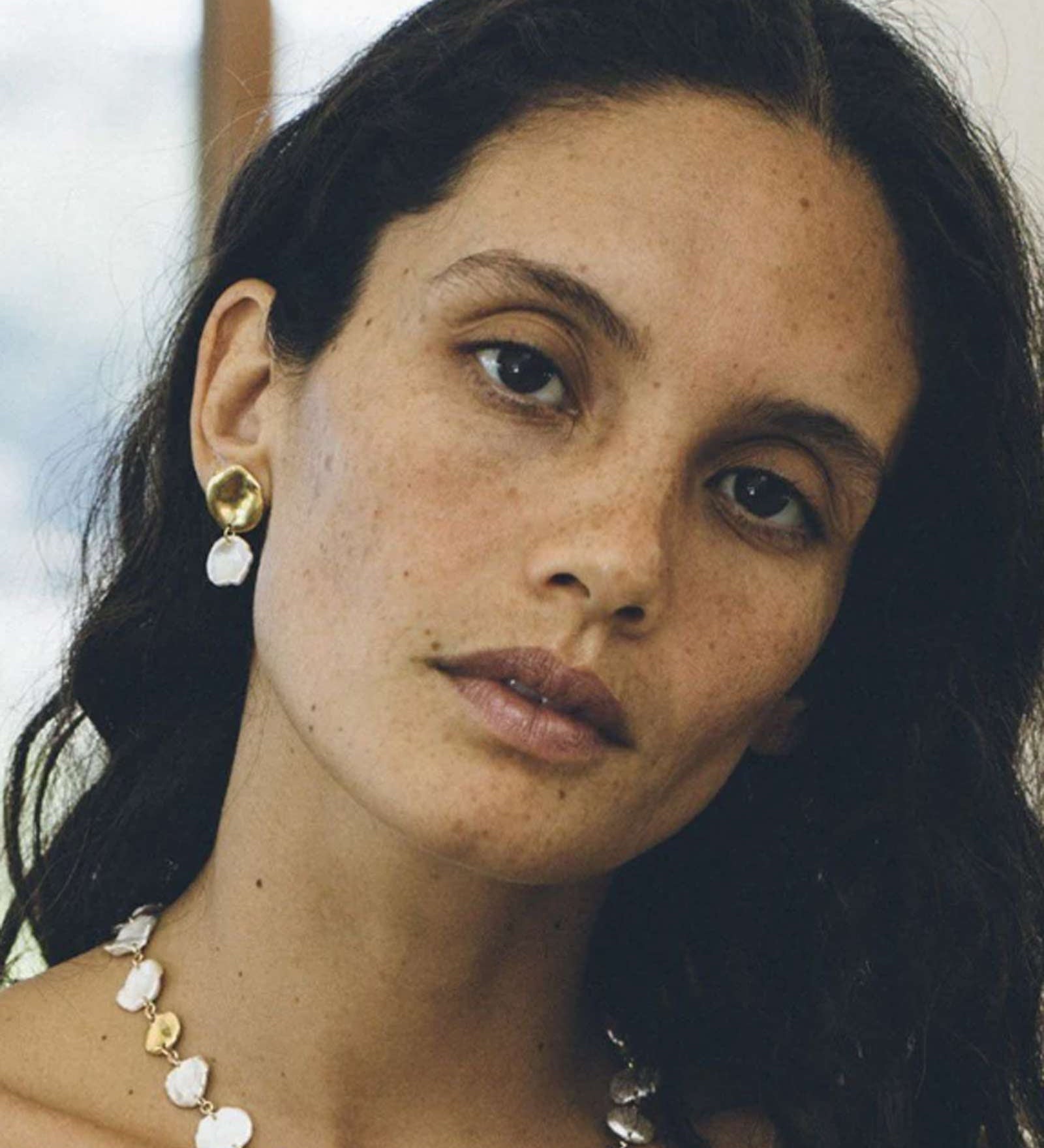 Chan Luu-Tiered Coin Earrings-Earrings-18k Gold Vermeil, White Pearl-Blue Ruby Jewellery-Vancouver Canada