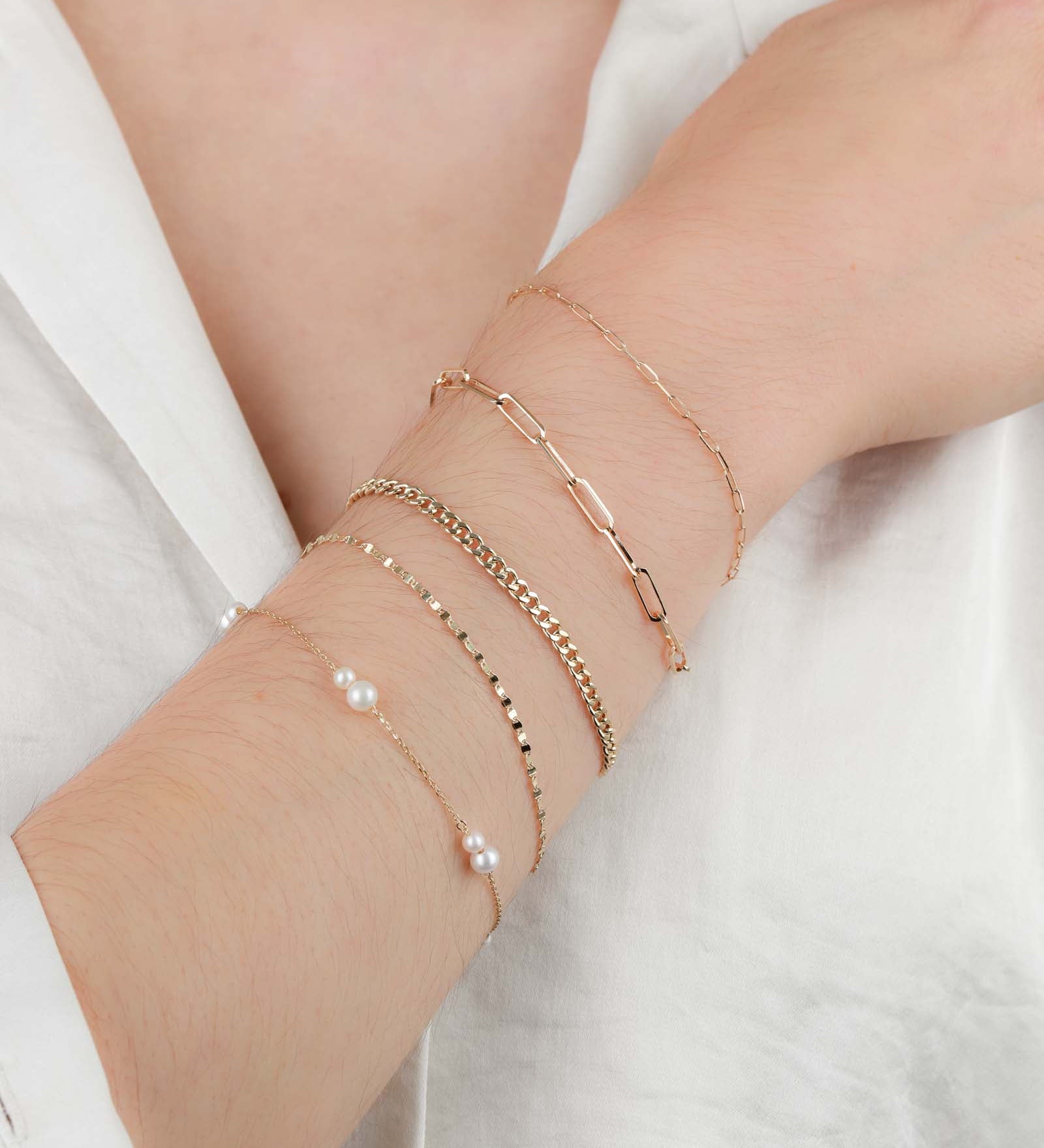 Two Pearl Station Bracelet 14k Yellow Gold