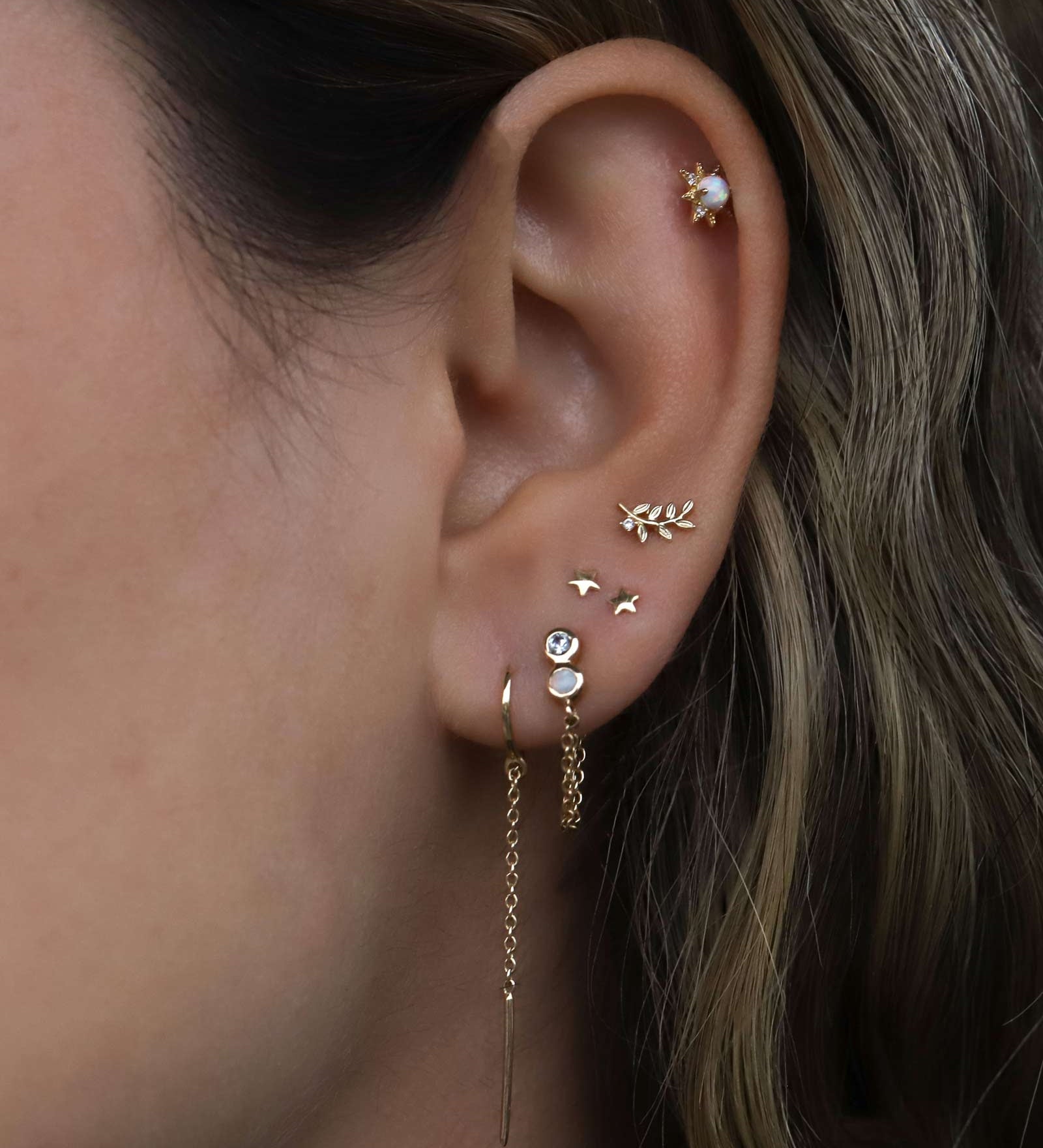 Valley of the Fine-Vine CZ Stud-Earrings-10k Yellow Gold, Cubic Zirconia-Blue Ruby Jewellery-Vancouver Canada