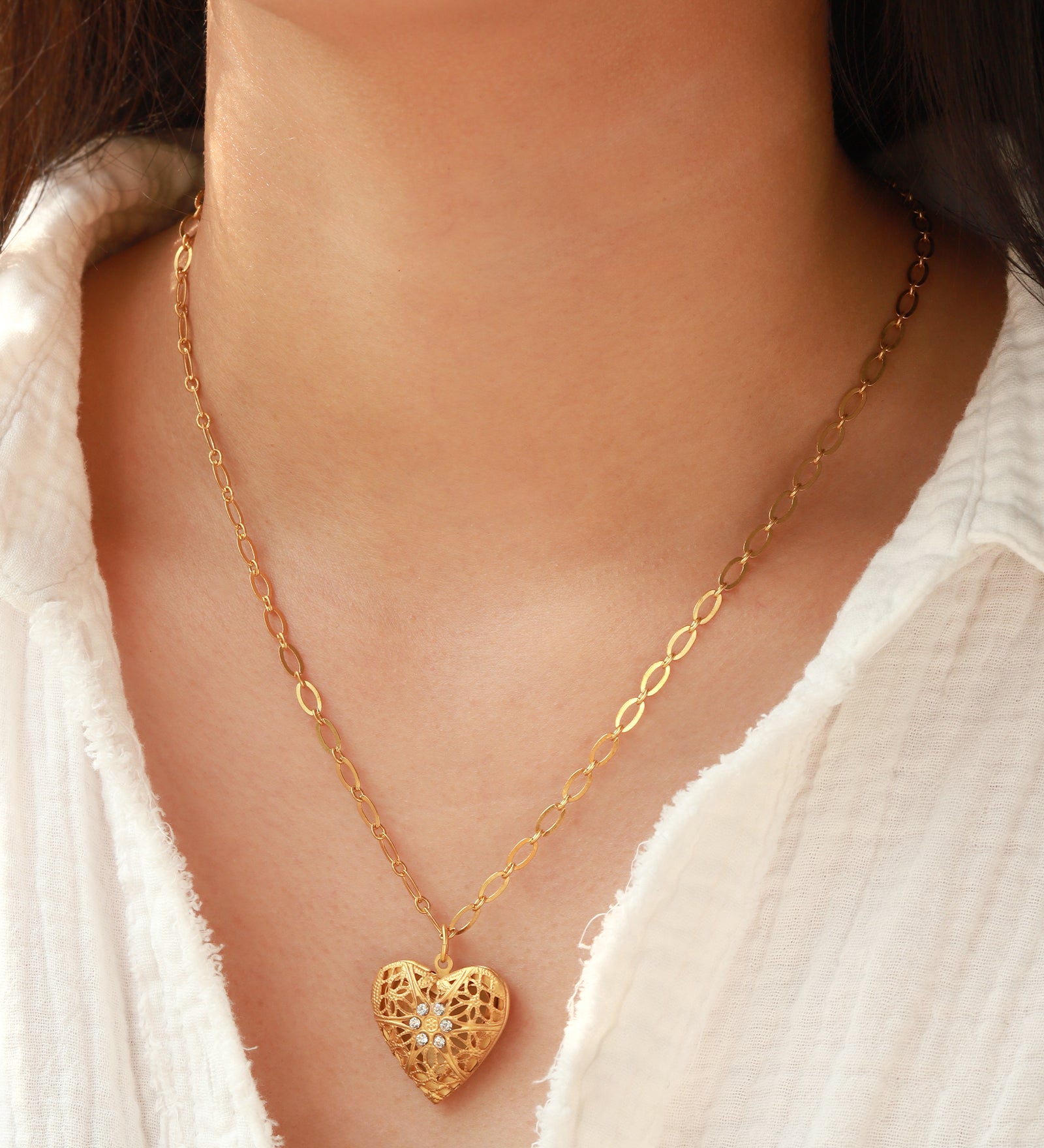 La Vie Parisienne-Filigree Heart Locket Necklace-Necklaces-Blue Ruby Jewellery-Vancouver Canada