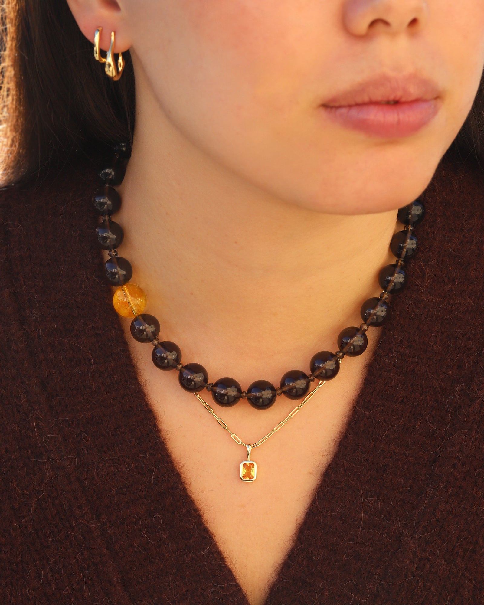 Lunita Luz-Ice Obsidian & Citrine Beaded Necklace-Necklaces-Blue Ruby Jewellery-Vancouver Canada