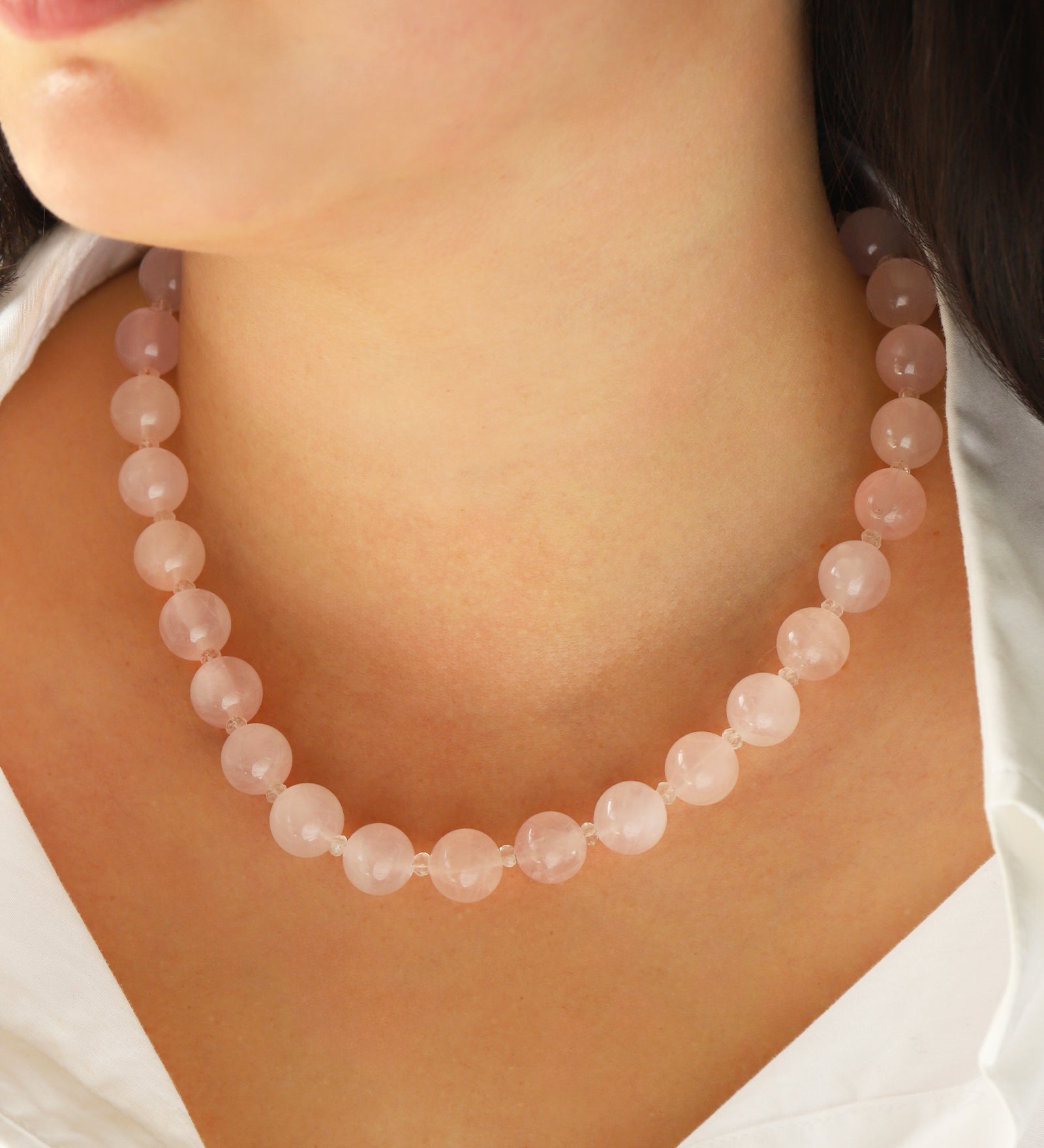 Lunita Luz-Rose Quartz Chunky Beaded Necklace | 12mm-Necklaces-Blue Ruby Jewellery-Vancouver Canada