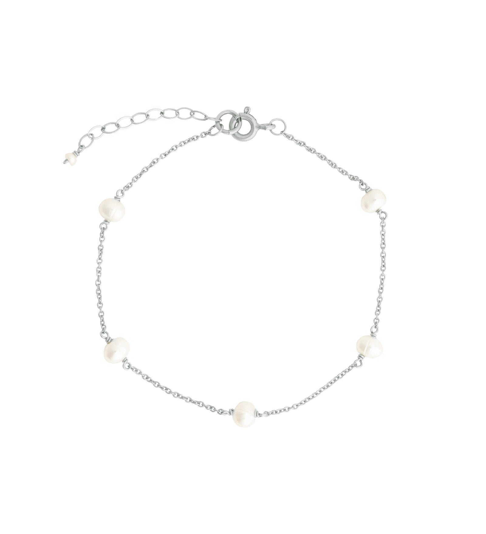 Poppy Rose-Pearl Station Bracelet-Bracelets-Sterling Silver, White Pearl-Blue Ruby Jewellery-Vancouver Canada