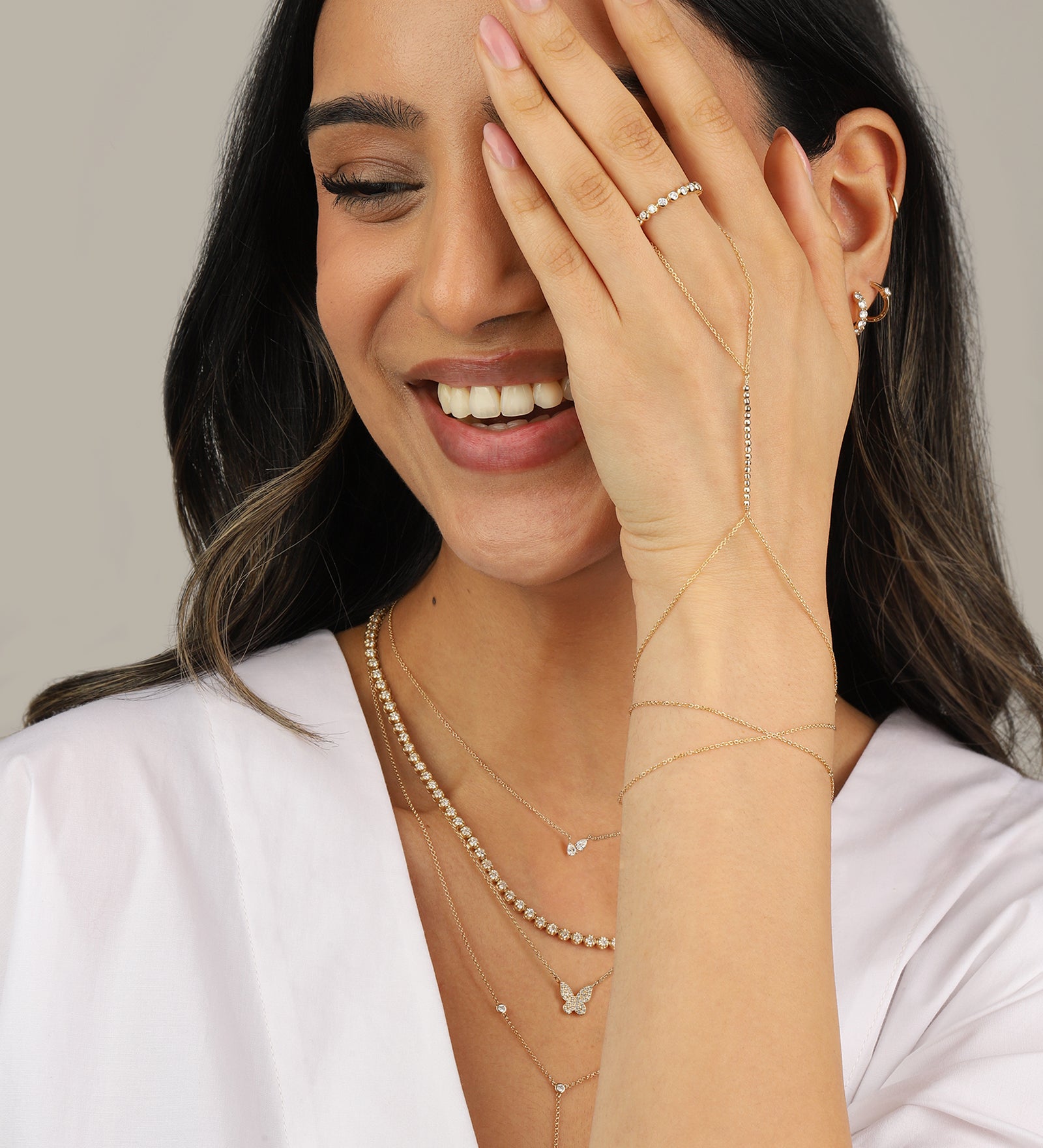 Goldhive-Two Wrap Mirror Beaded Hand Chain-Body Jewellery-Blue Ruby Jewellery-Vancouver Canada