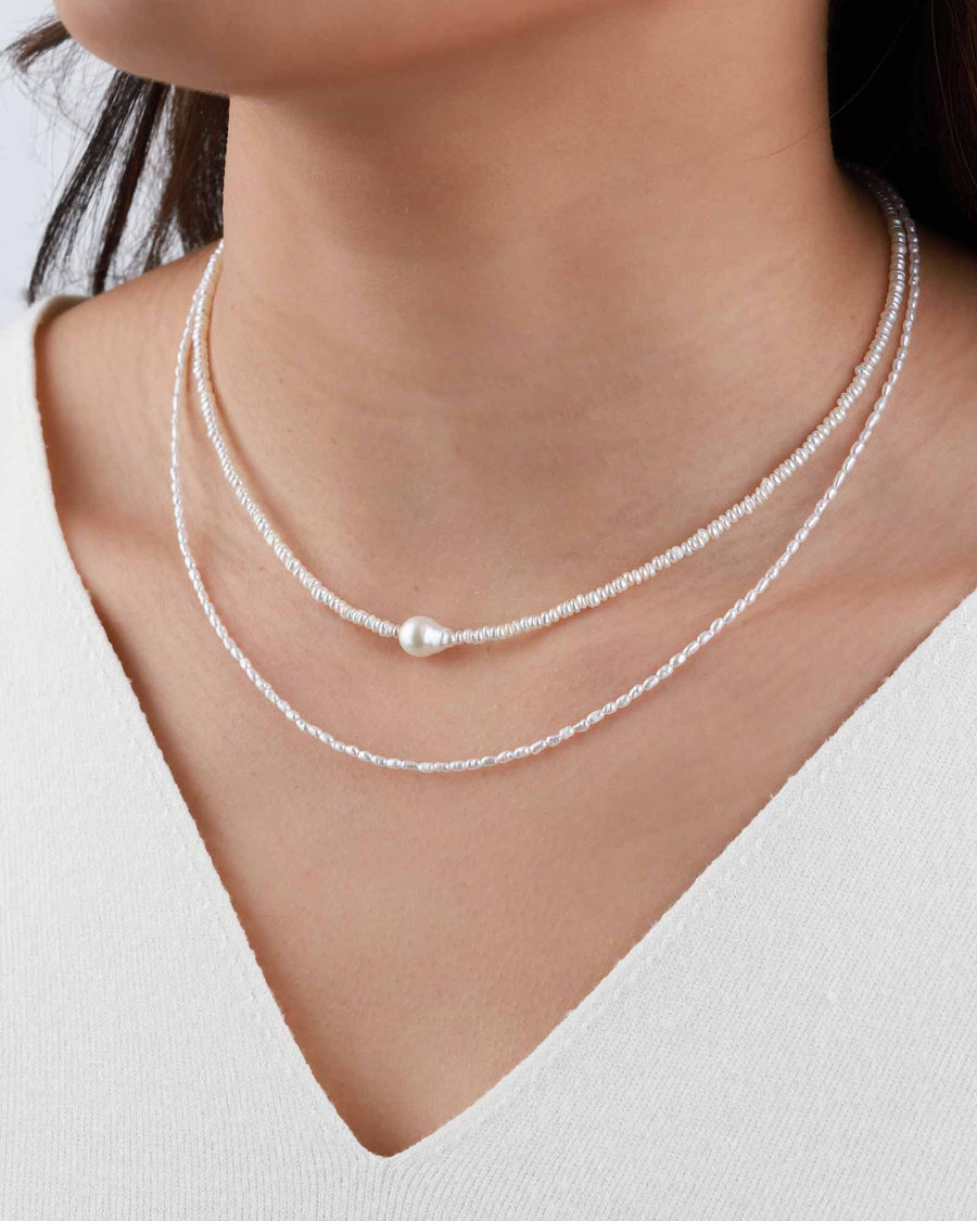 Poppy Rose-2 Row Pearl Drop Necklace-Necklaces-14k Gold Filled, White Pearl-Blue Ruby Jewellery-Vancouver Canada