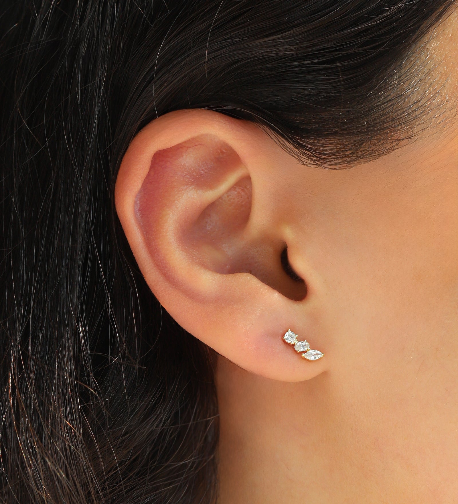 Quiet Icon-Three Mix Shape CZ Stud-Earrings-Blue Ruby Jewellery-Vancouver Canada