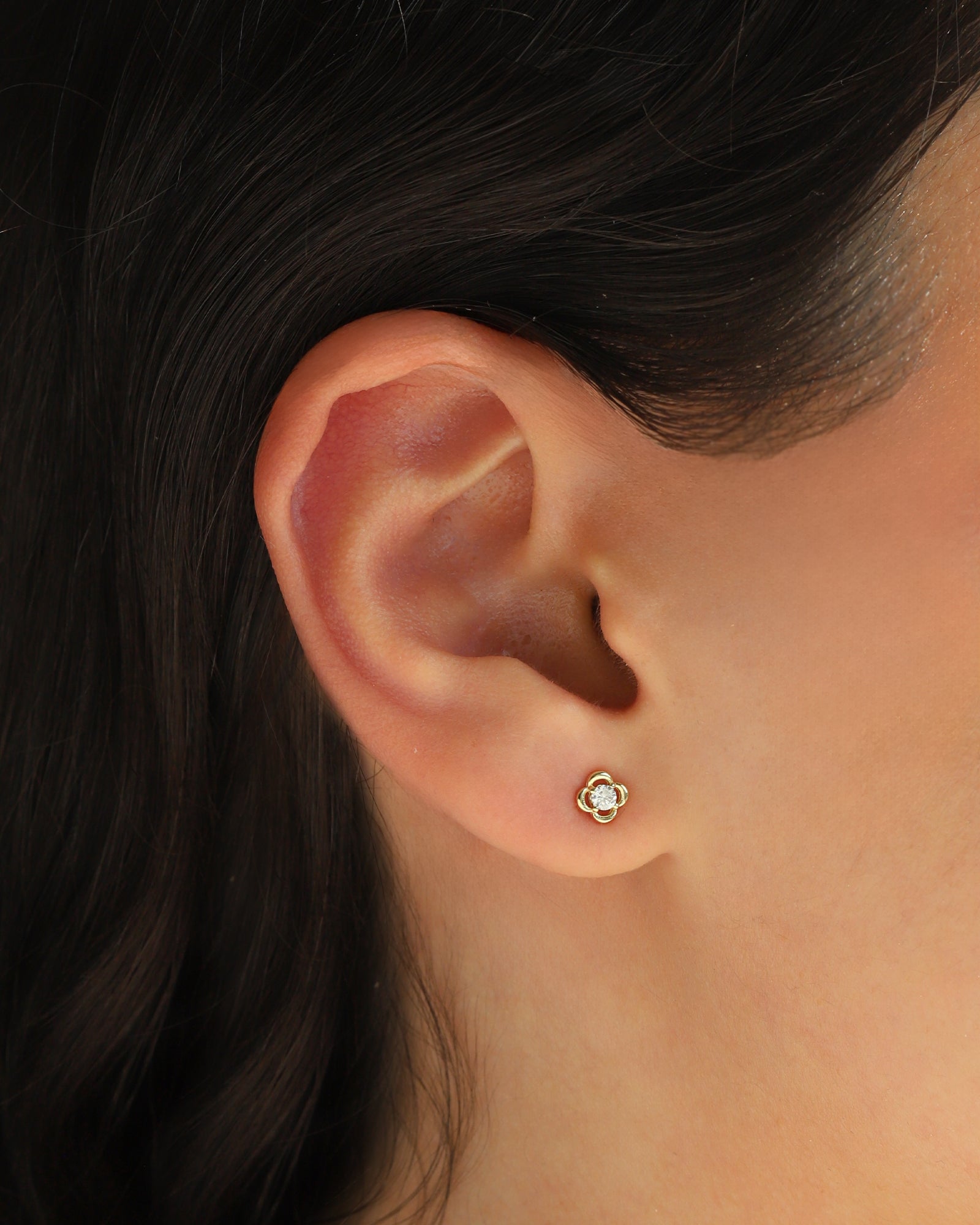 Quiet Icon-Clover Single CZ Stud-Earrings-Blue Ruby Jewellery-Vancouver Canada