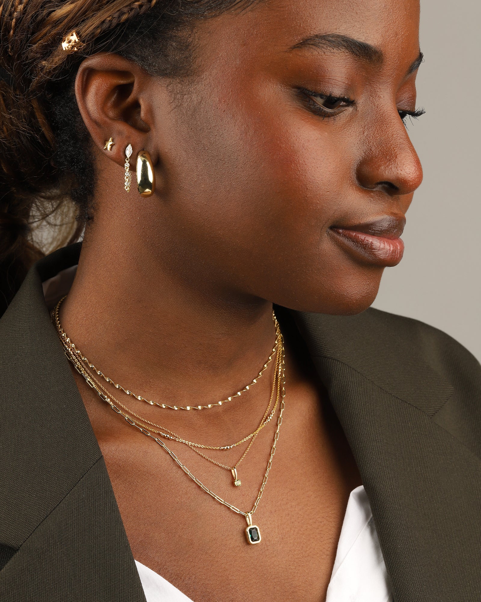 Quiet Icon-Marquise Chain Single Stud-Earrings-Blue Ruby Jewellery-Vancouver Canada