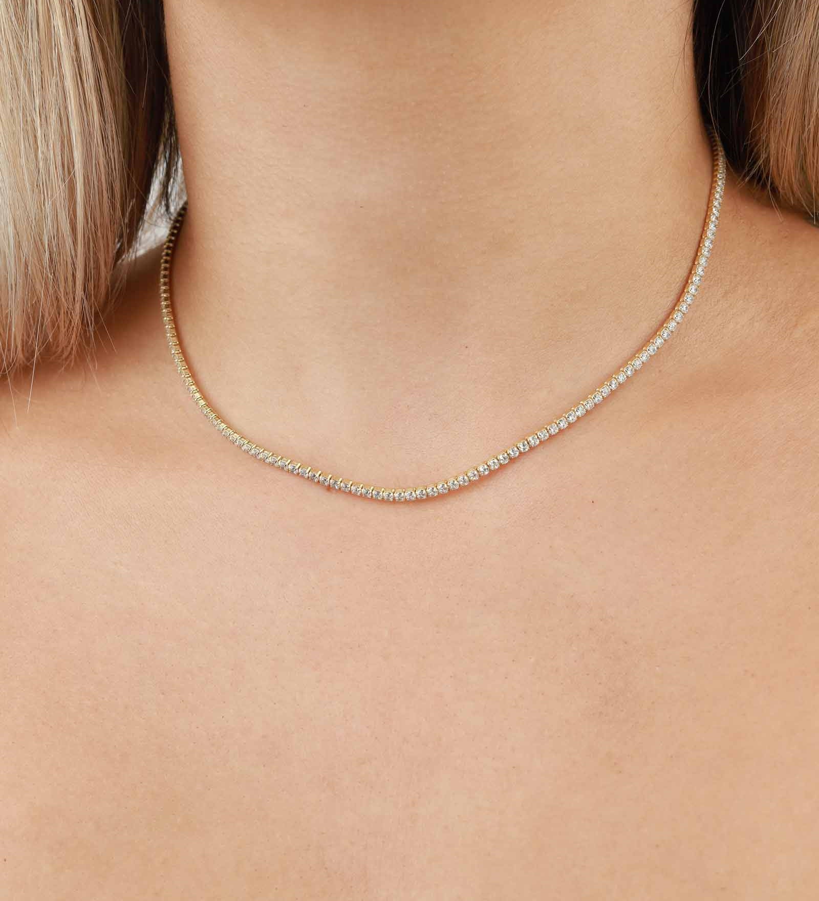 Quiet Icon-2mm CZ Tennis Necklace-Necklaces-14k Gold Vermeil, Cubic Zirconia-Blue Ruby Jewellery-Vancouver Canada