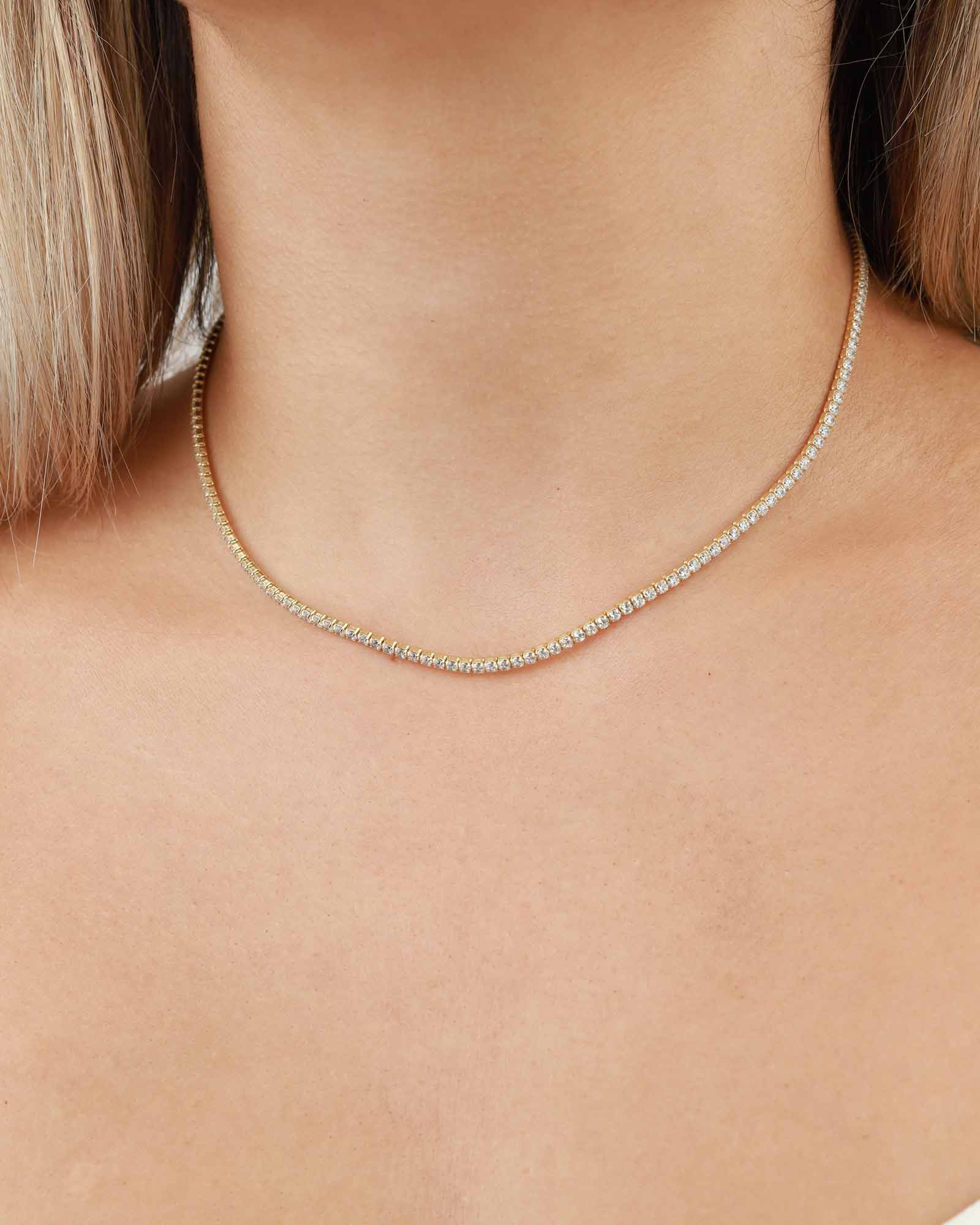 Quiet Icon-2mm CZ Tennis Necklace-Necklaces-14k Gold Vermeil, Cubic Zirconia-Blue Ruby Jewellery-Vancouver Canada