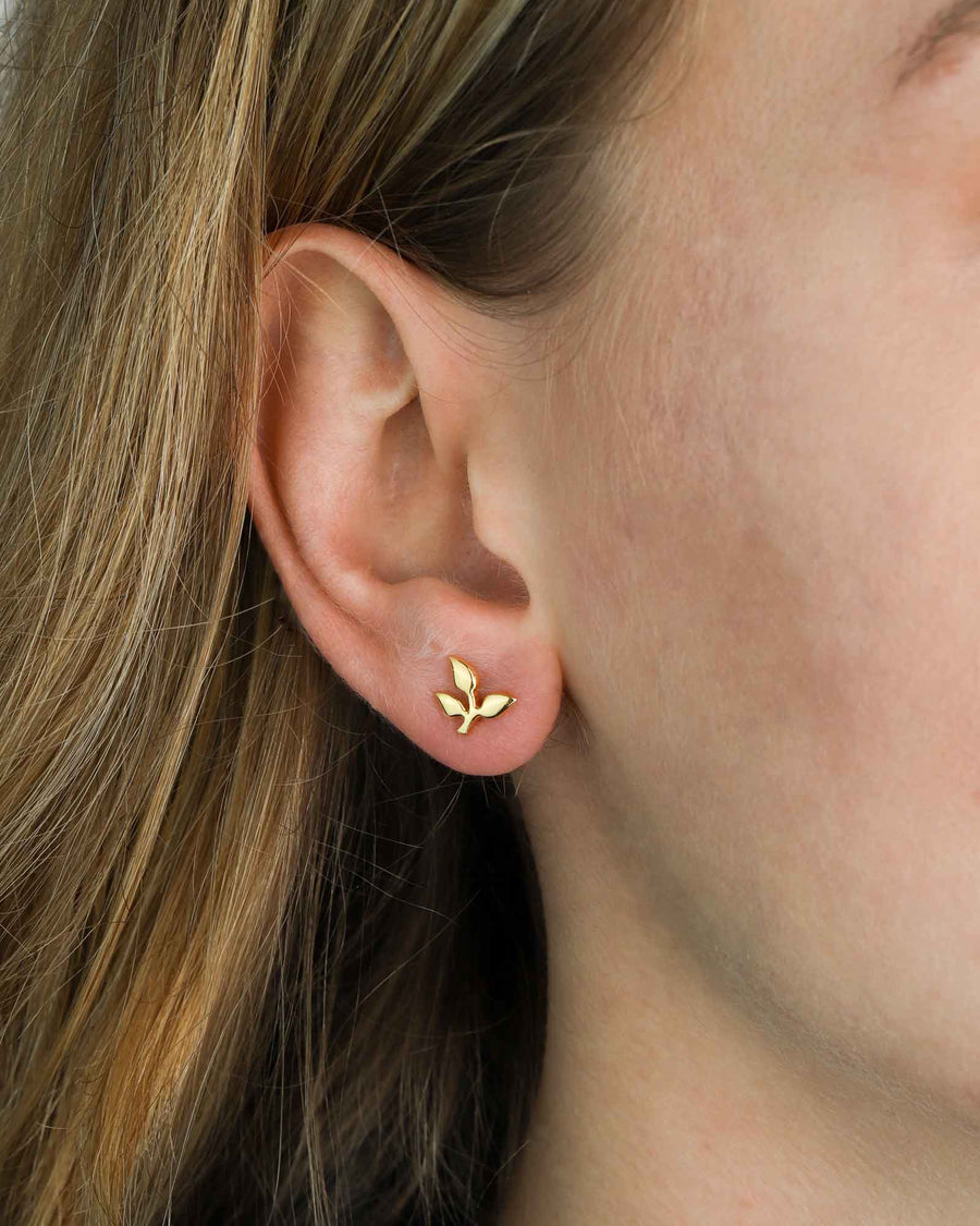 Tashi-3 Leaf Studs-Earrings-14k Gold Vermeil-Blue Ruby Jewellery-Vancouver Canada