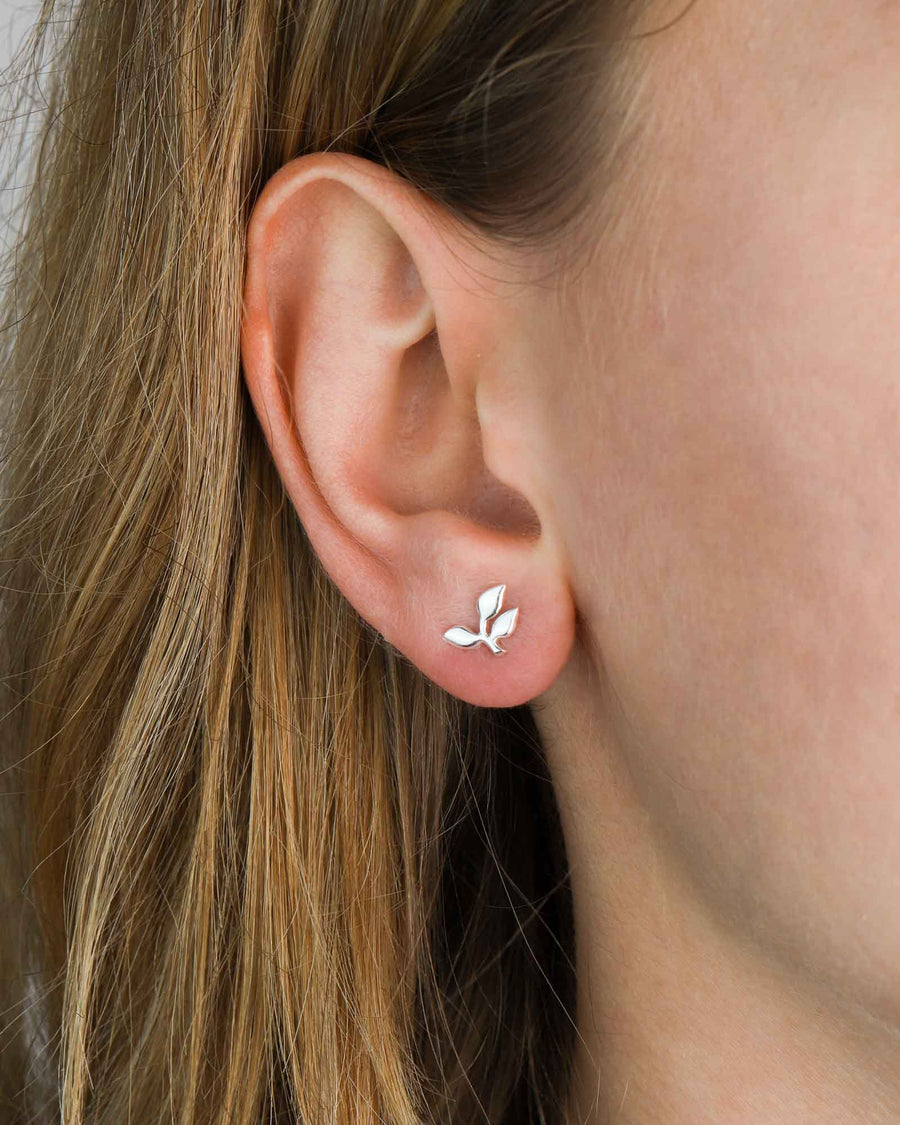 Tashi-3 Leaf Studs-Earrings-Sterling Silver-Blue Ruby Jewellery-Vancouver Canada