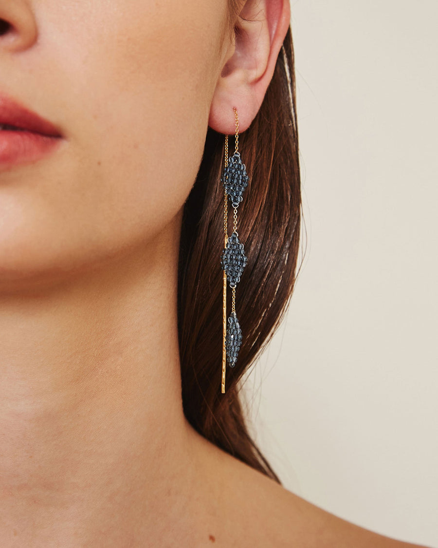 Chan Luu-3 Tiered Threaders-Earrings-18k Gold Vermeil-Blue Ruby Jewellery-Vancouver Canada