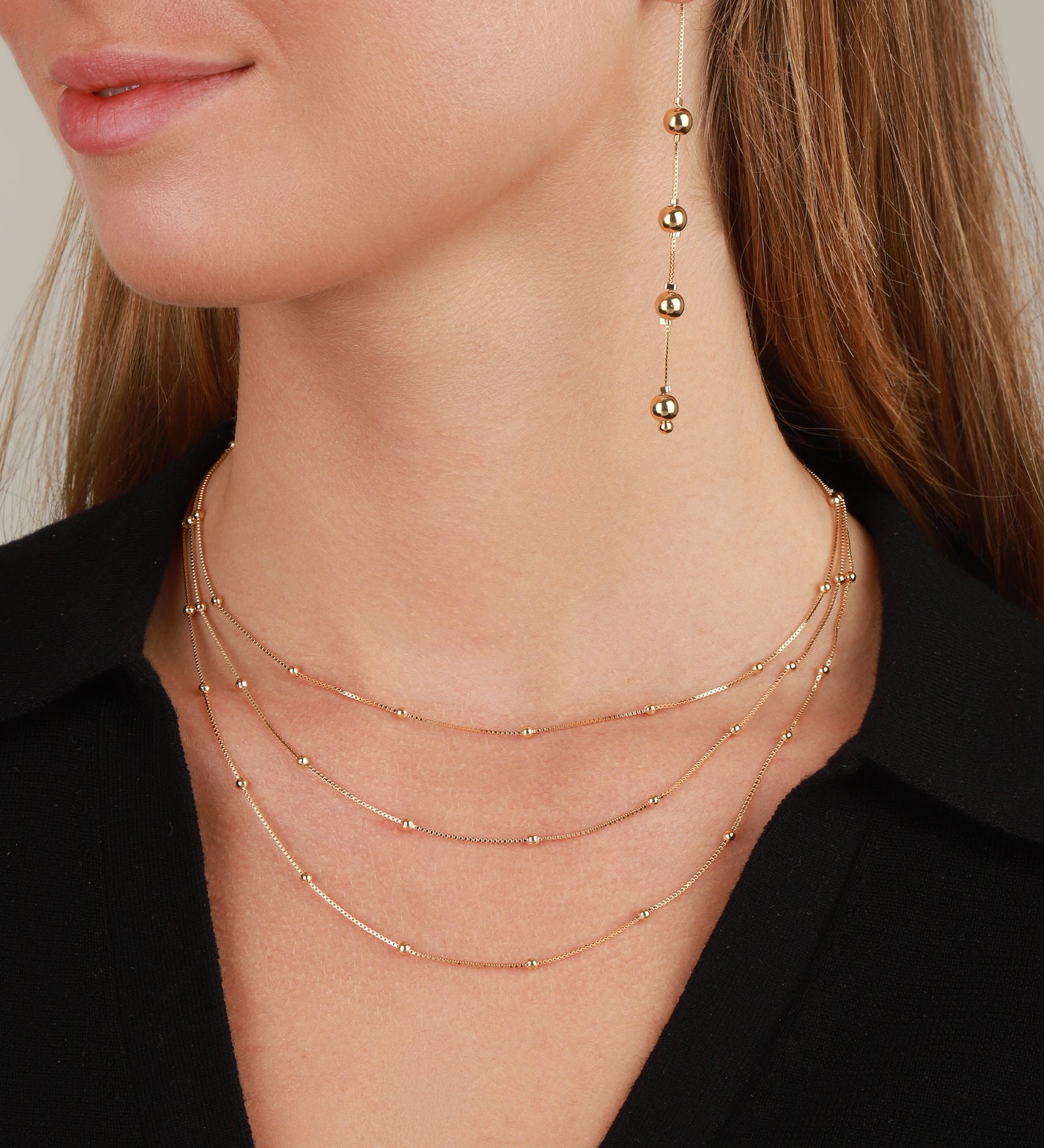 Baseline-3 Row Ball Station Necklace-Necklaces-Blue Ruby Jewellery-Vancouver Canada