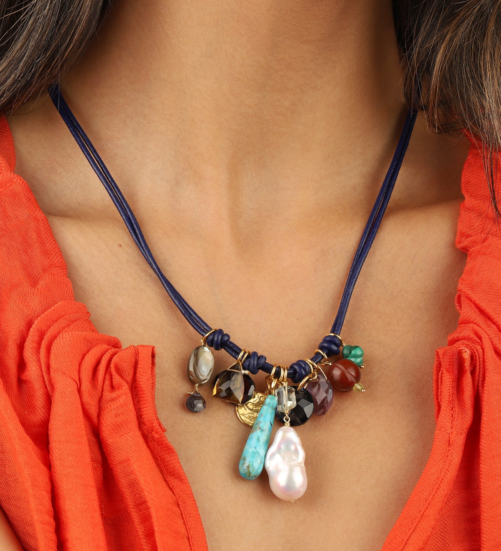 Chan Luu-Romy Leather Charm Necklace-Necklaces-Blue Ruby Jewellery-Vancouver Canada