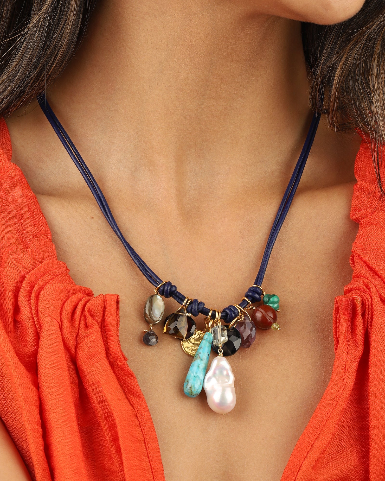 Chan Luu-Romy Leather Charm Necklace-Necklaces-Blue Ruby Jewellery-Vancouver Canada