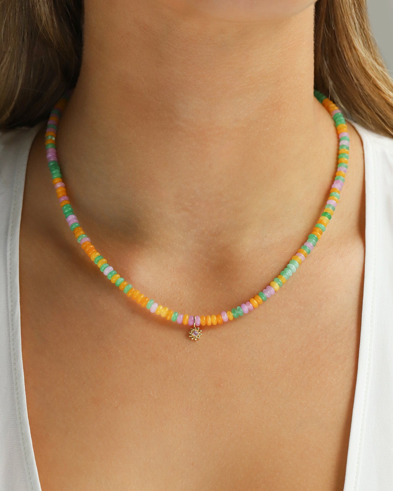 Charm Society-Daisy Charm Beaded Necklace-Necklaces-Blue Ruby Jewellery-Vancouver Canada