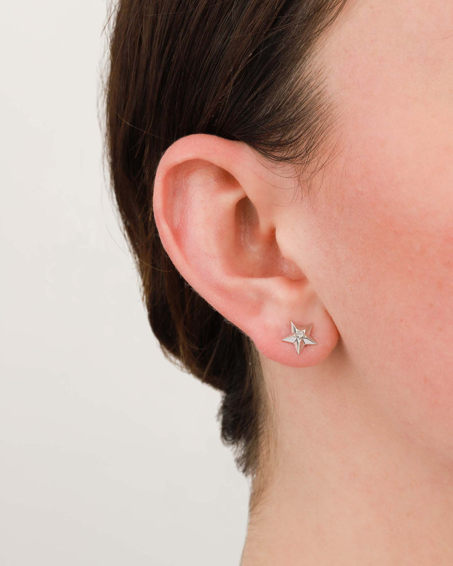 Adina Reyter-3D Diamond Star Stud-Earrings-Sterling Silver-Blue Ruby Jewellery-Vancouver Canada