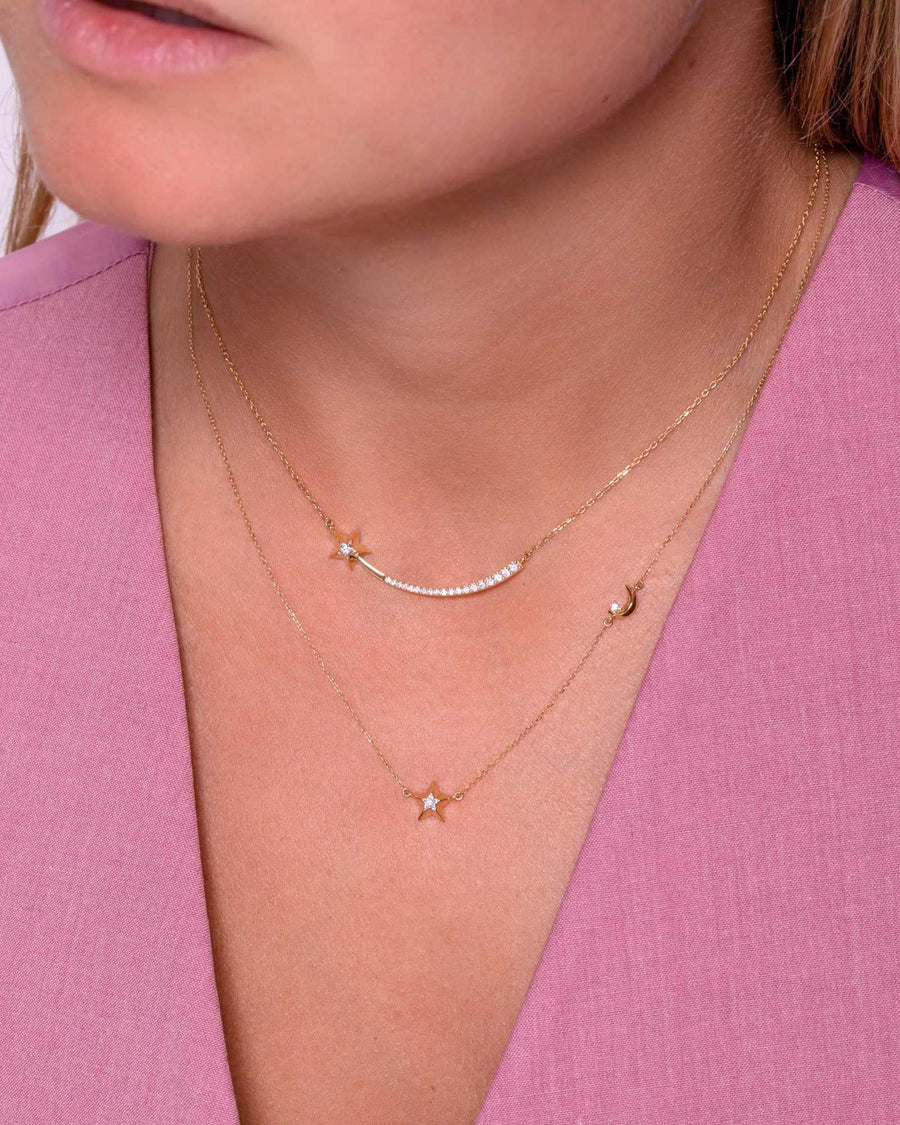 Adina Reyter-3D Moon and Star Diamond Necklace-Necklaces-14k Yellow Gold-Blue Ruby Jewellery-Vancouver Canada