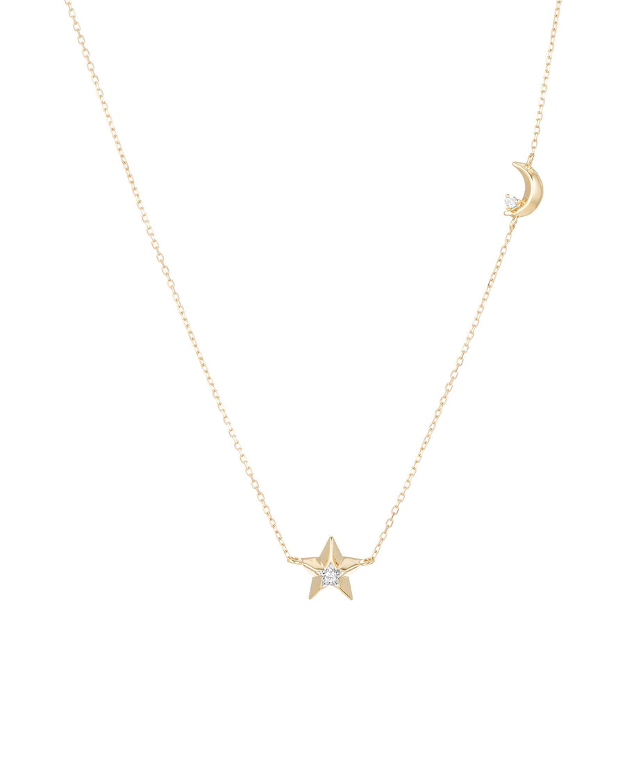 Adina Reyter-3D Moon and Star Diamond Necklace-Necklaces-14k Yellow Gold-Blue Ruby Jewellery-Vancouver Canada