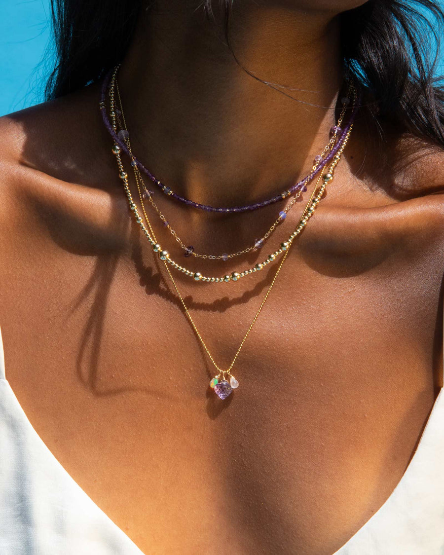 Gem Jar-3mm Shaded Stone Necklace-Necklaces-14kt Gold Filled, Amethyst-Blue Ruby Jewellery-Vancouver Canada