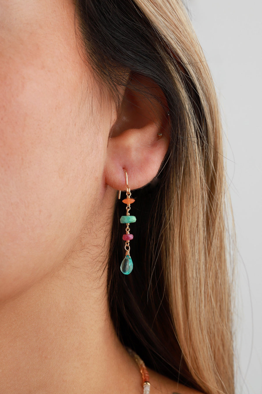 Gem Jar-4 Mixed Stone Drop Hooks-Earrings-Blue Ruby Jewellery-Vancouver Canada