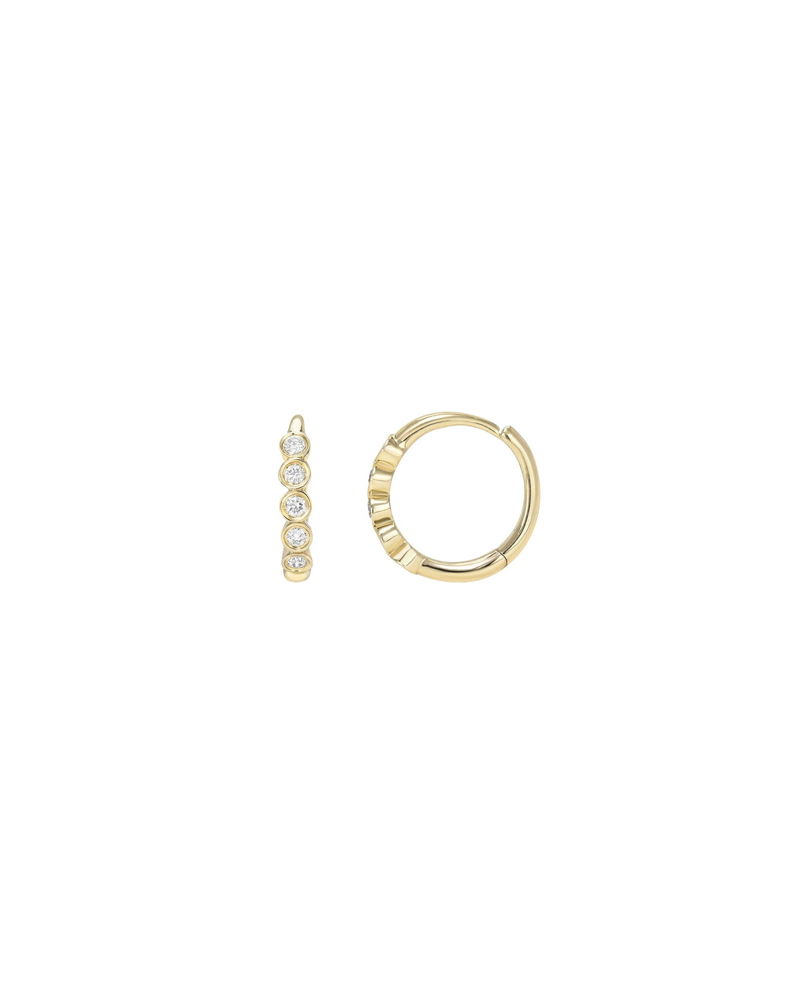 Quiet Icon-5 Bezel CZ Huggies | 11mm-Earrings-14k Gold Vermeil, Cubic Zirconia-Blue Ruby Jewellery-Vancouver Canada