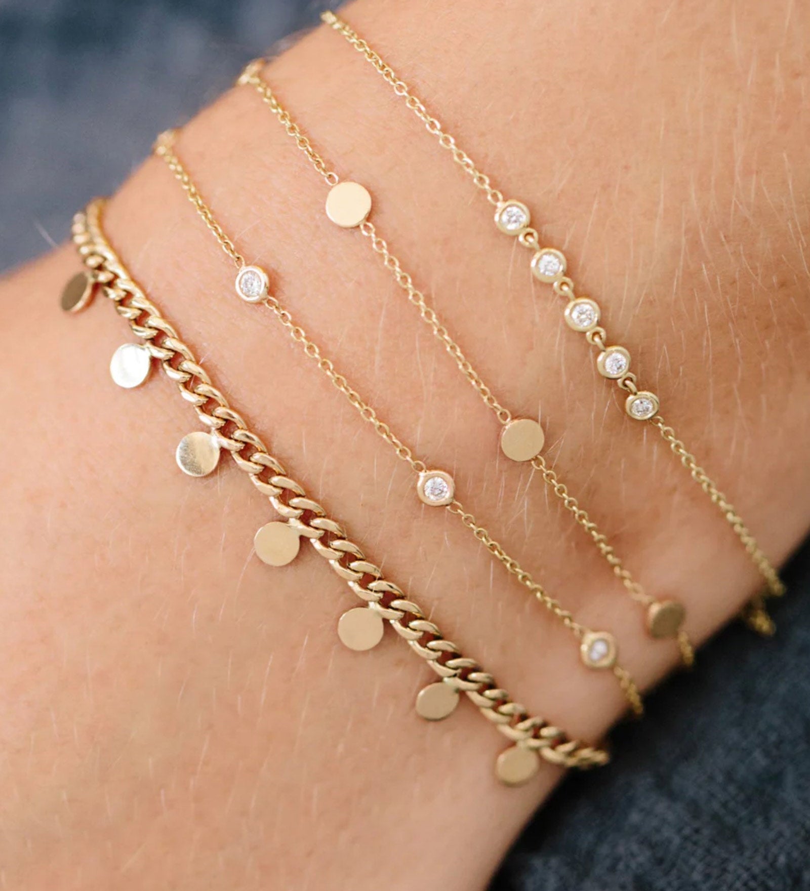 Zoe Chicco-5 Itty Bitty Gold Disc Station Bracelet-Bracelets-14k Yellow Gold-Blue Ruby Jewellery-Vancouver Canada
