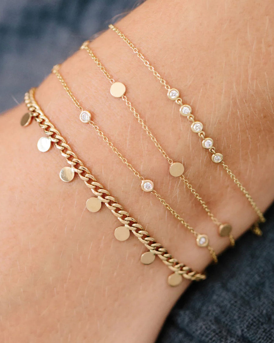 Zoe Chicco-5 Itty Bitty Gold Disc Station Bracelet-Bracelets-14k Yellow Gold-Blue Ruby Jewellery-Vancouver Canada