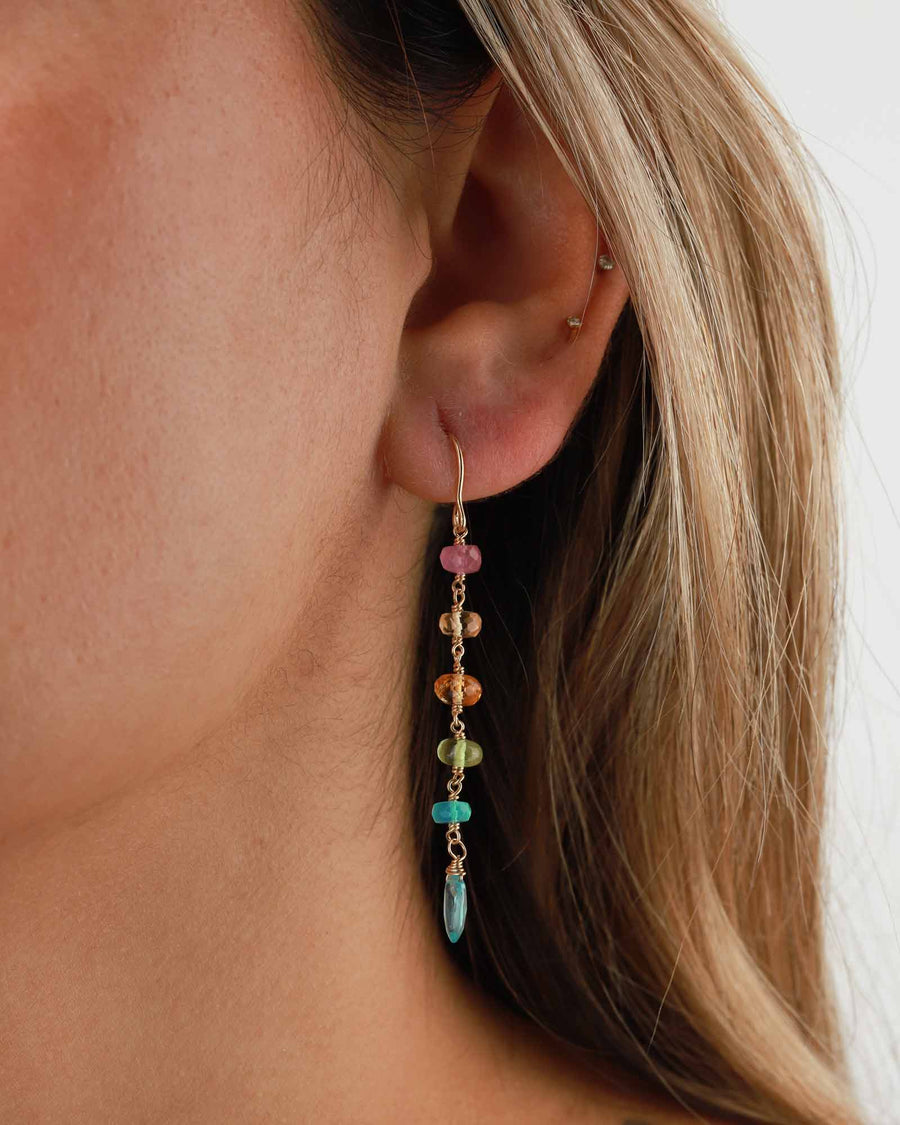 Gem Jar-6 Mixed Stone Drop Hooks-Earrings-14k Gold Filled, Apatite-Blue Ruby Jewellery-Vancouver Canada