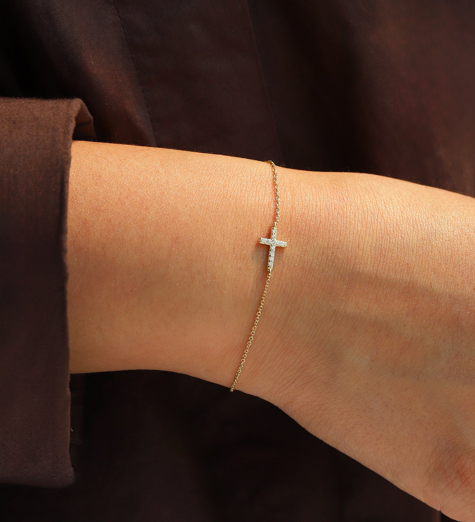 Quiet Icon-East-West Pavé Cross Bracelet-Bracelets-Blue Ruby Jewellery-Vancouver Canada