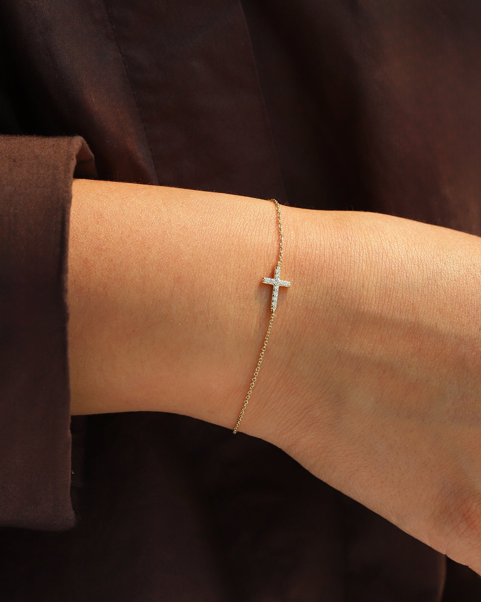 Quiet Icon-East-West Pavé Cross Bracelet-Bracelets-Blue Ruby Jewellery-Vancouver Canada