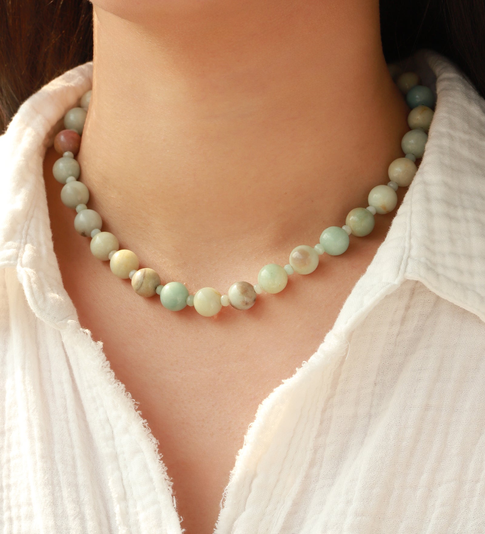 Lunita Luz-Multi Amazonite Beaded Necklace | 10mm-Necklaces-Blue Ruby Jewellery-Vancouver Canada