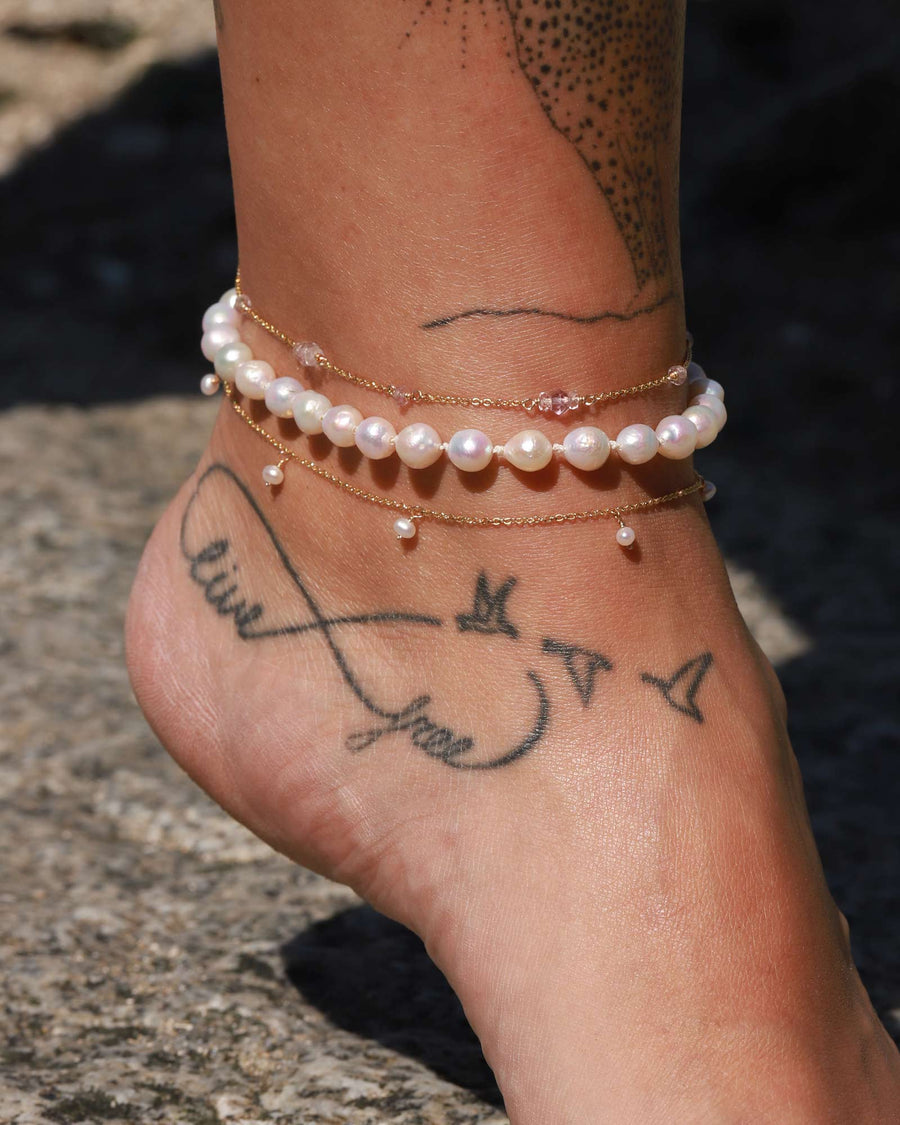 Poppy Rose-7 Drop Pearl Anklet-Anklets-14k Gold Filled, Freshwater Pearls-Blue Ruby Jewellery-Vancouver Canada