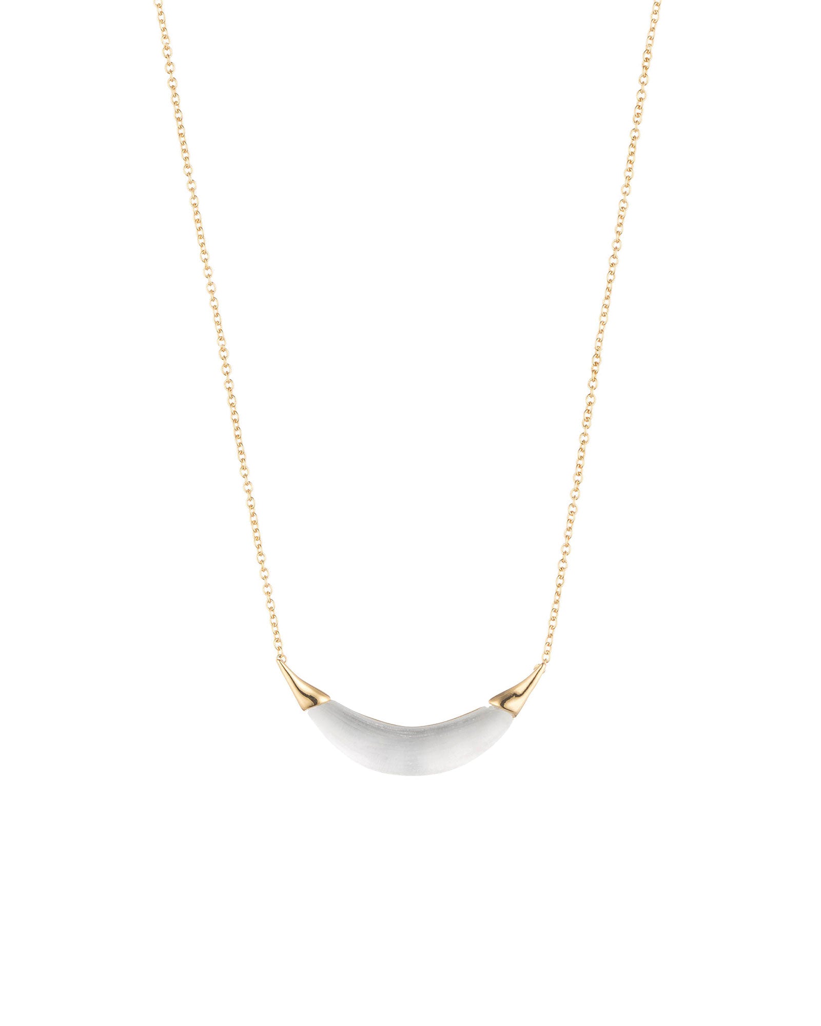 Gold Capped Crescent Lucite Necklace 14k Gold Plated, White Pearl
