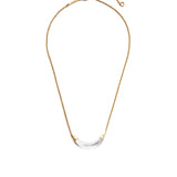Gold Capped Crescent Lucite Necklace 14k Gold Plated, White Pearl