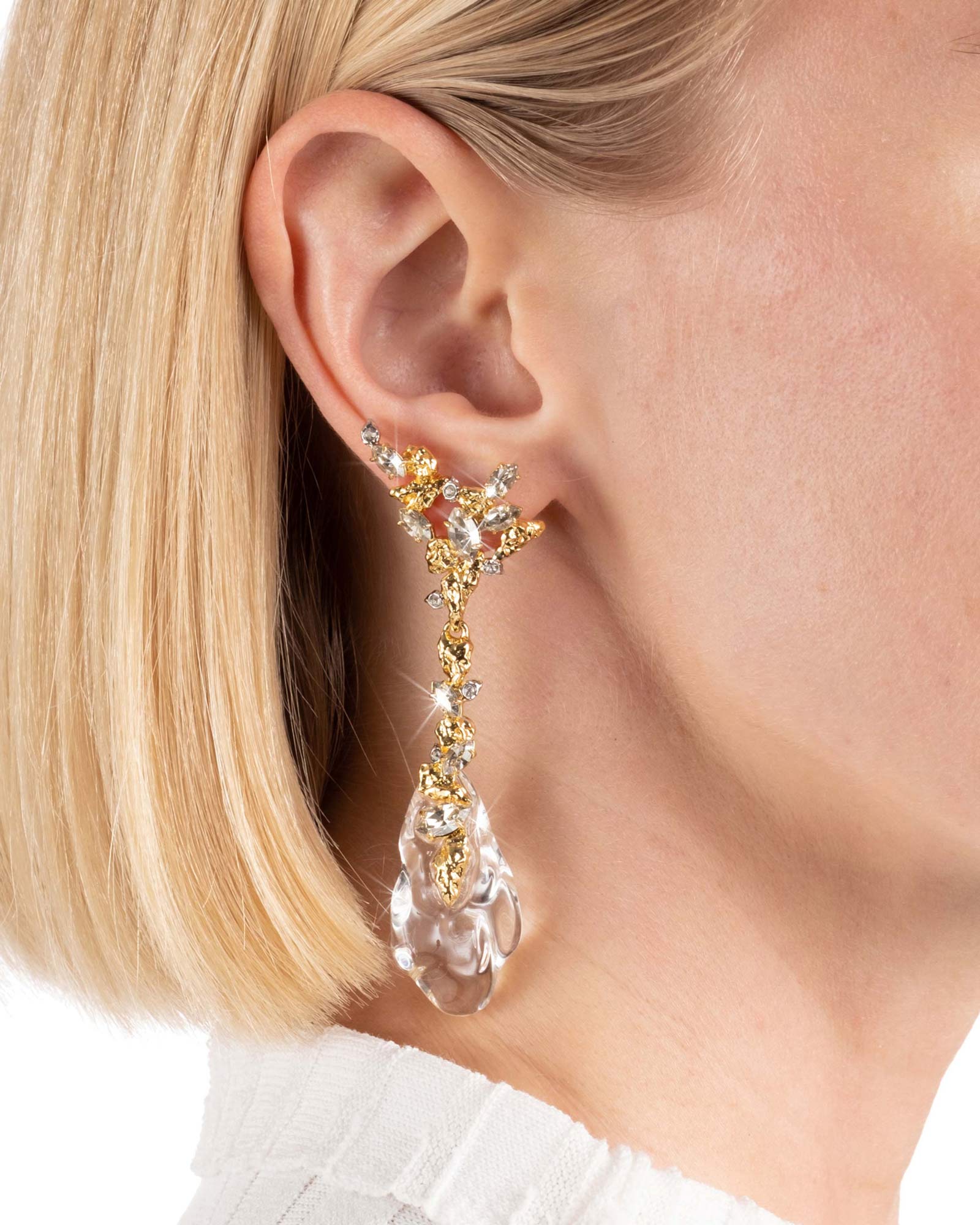 Dream Rain Post Drop Earring 14k Gold Plated, Clear Lucite