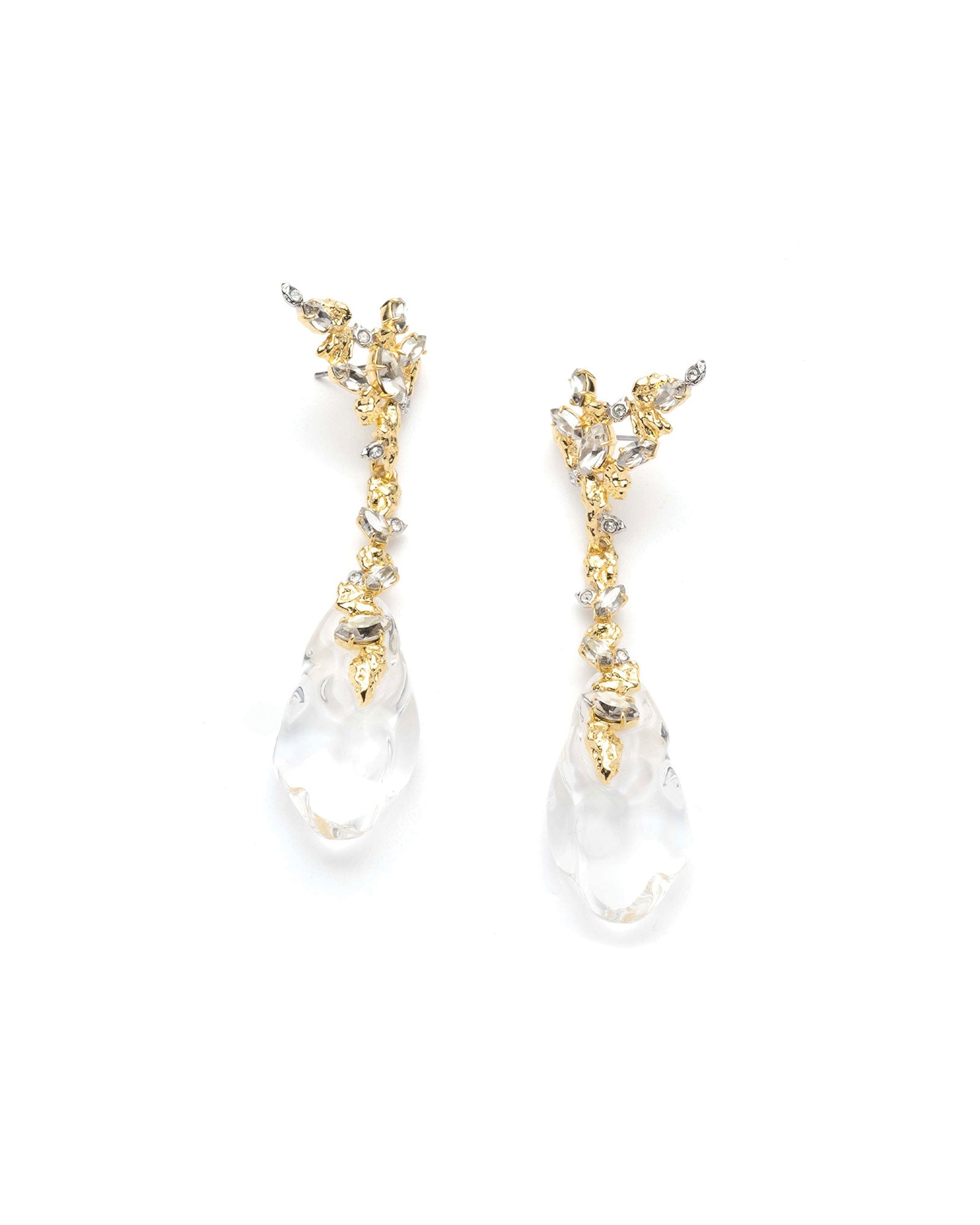 Dream Rain Post Drop Earring 14k Gold Plated, Clear Lucite